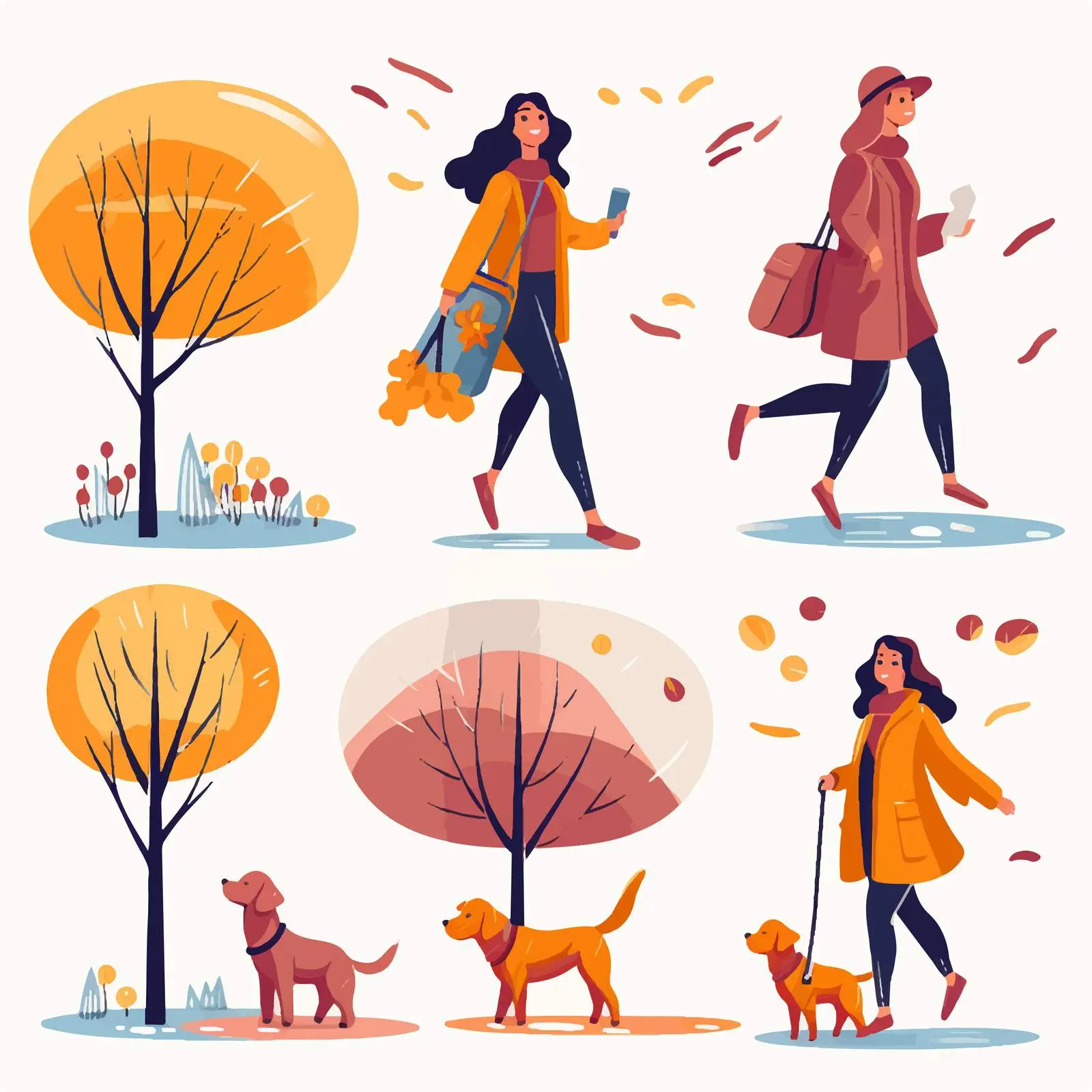 Girl Walking with Dog in Various Settings – free leash image from Dotvec