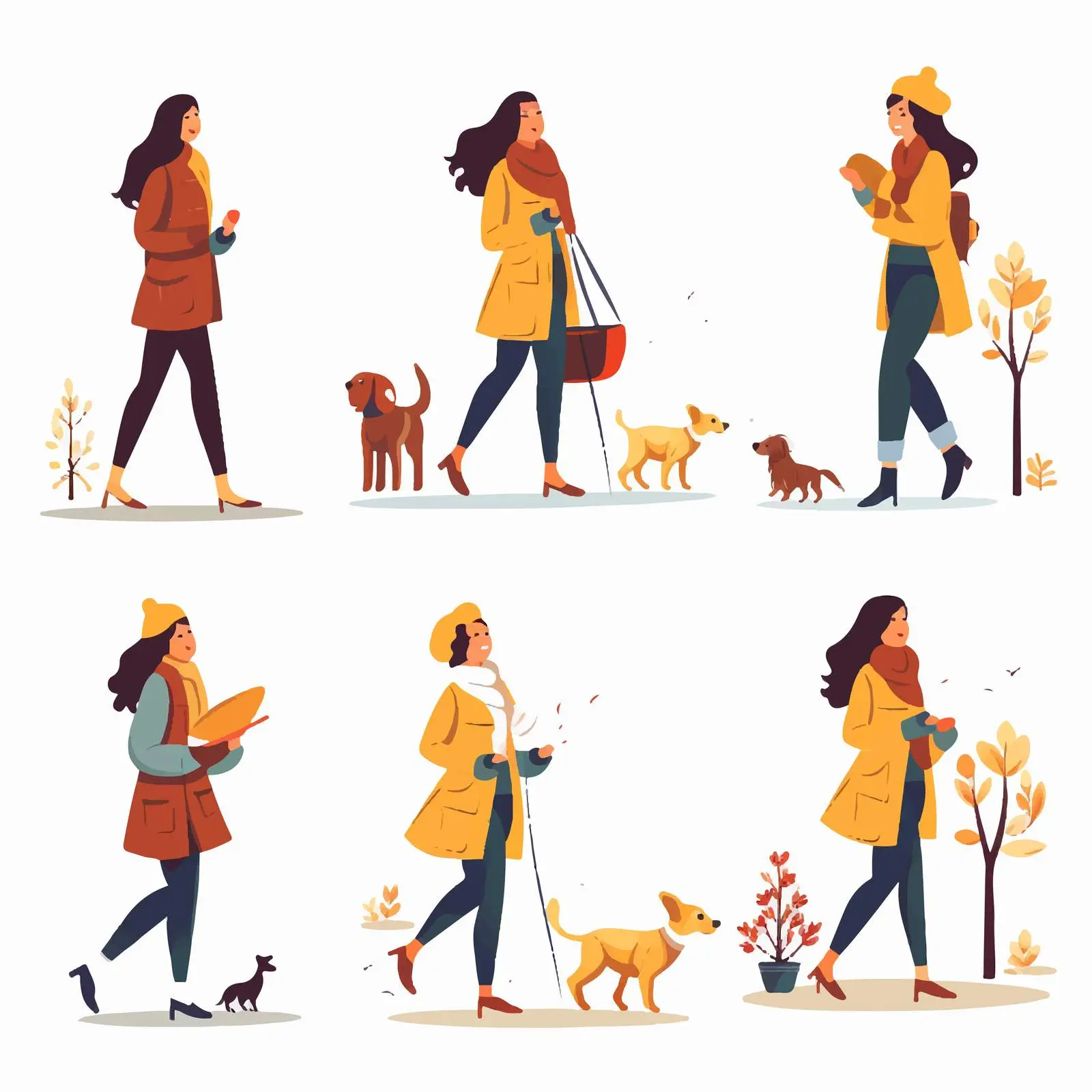 Girl Walking with Dog Vectors Collection — free download from Dotvec