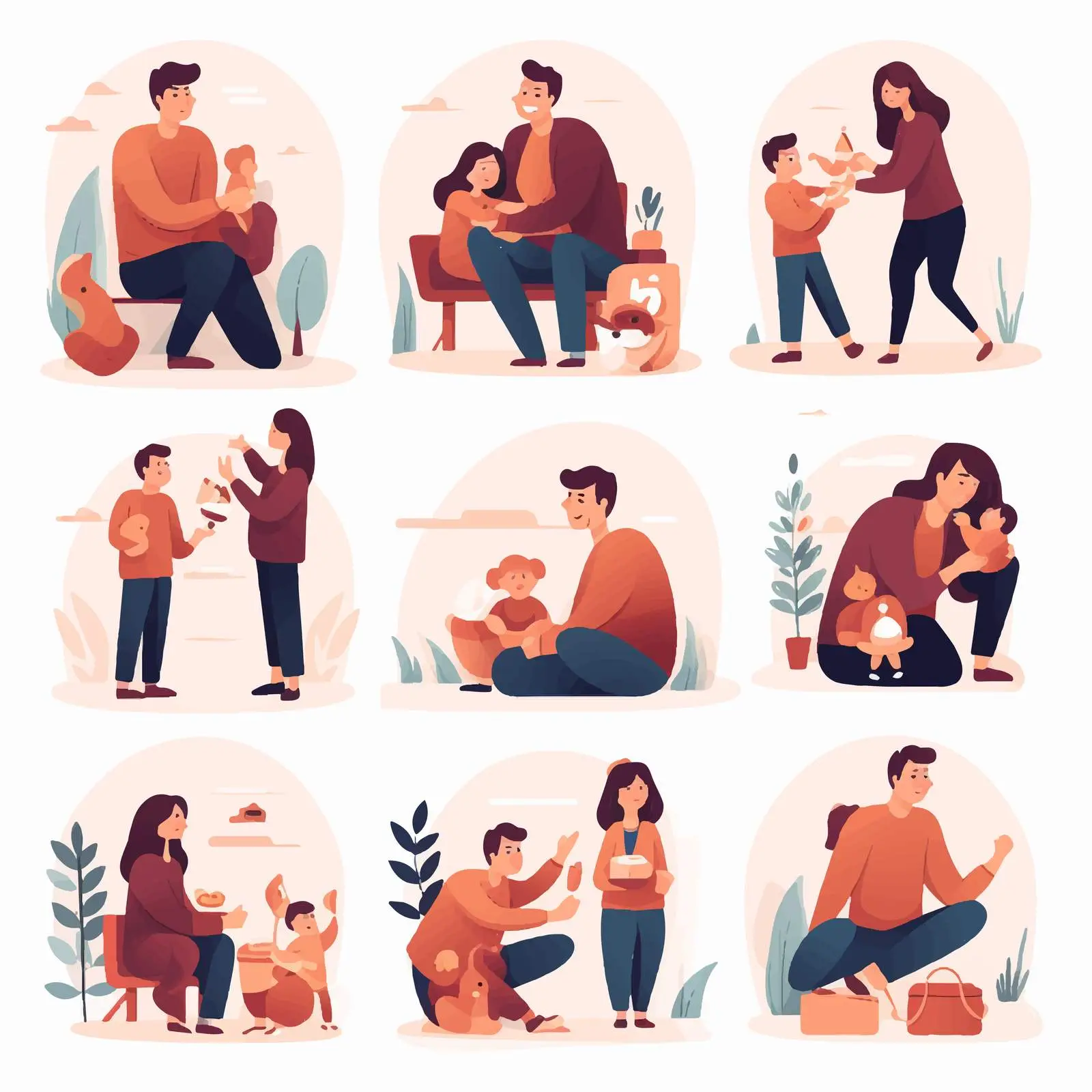 Happy Family Scenes Illustrating Good Parenting — free download from Dotvec