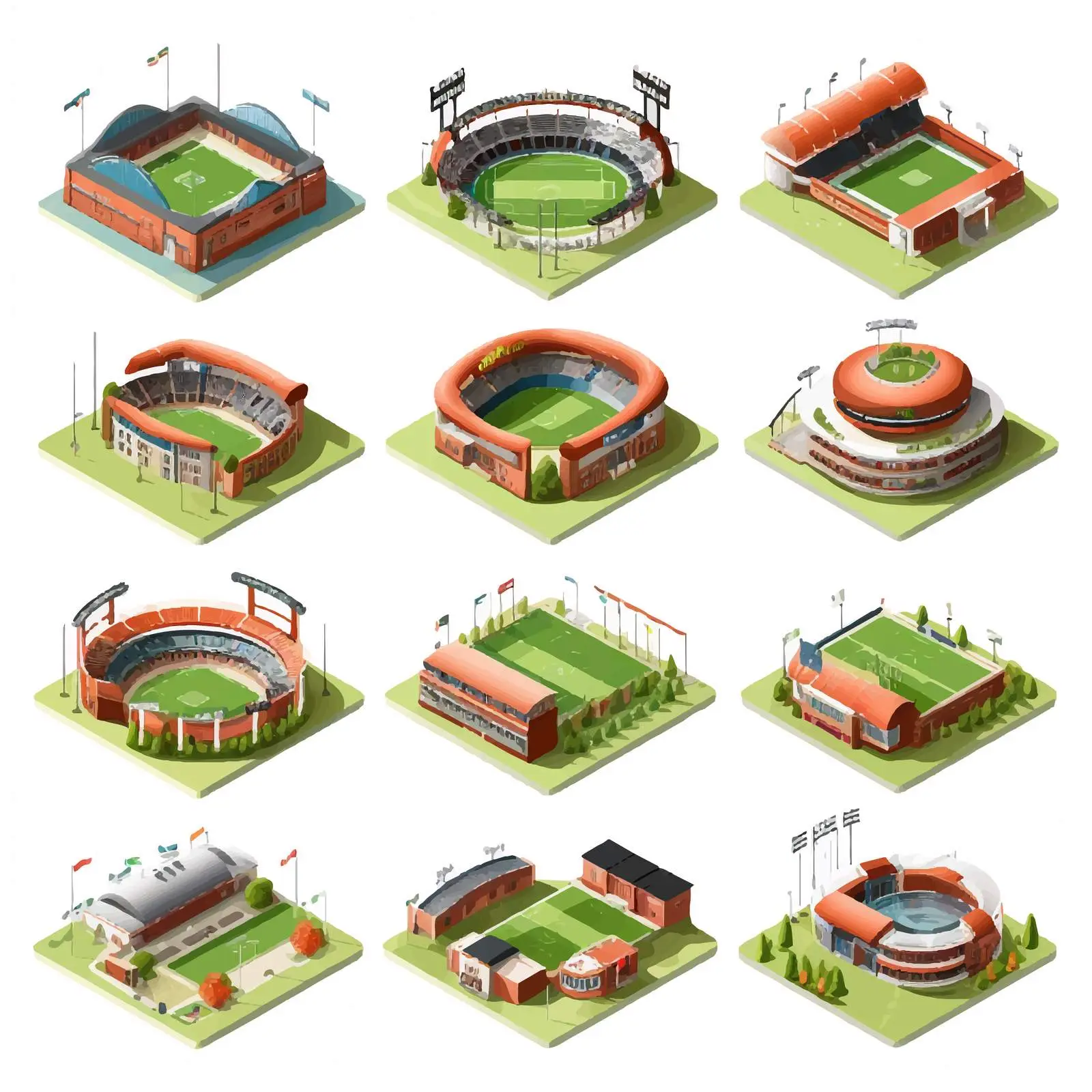 Isometric Stadiums for Various Sports — free download from Dotvec