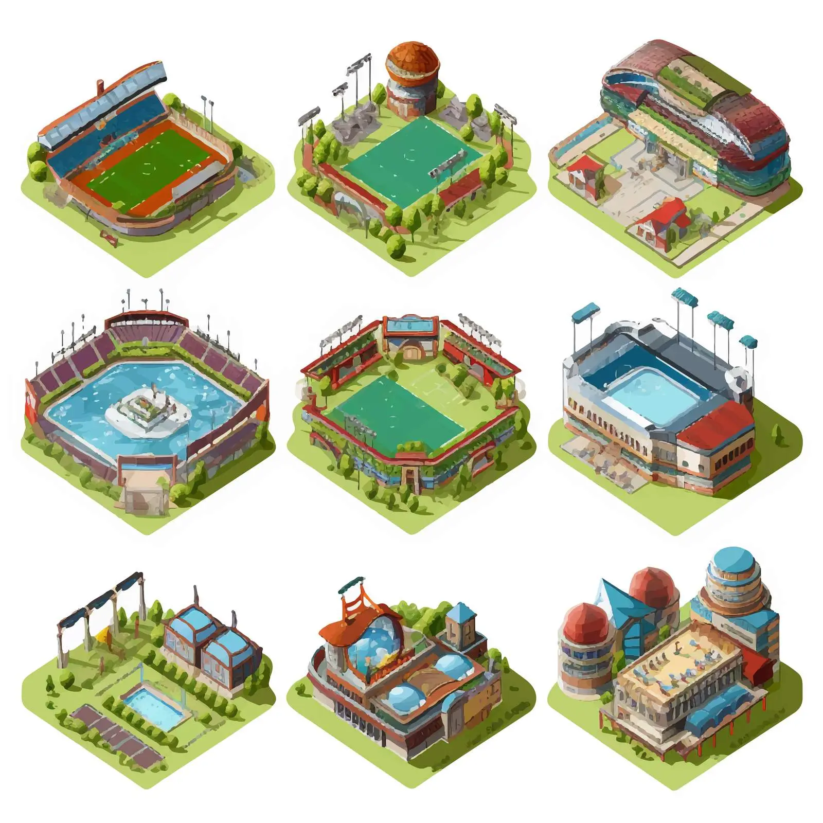 Isometric Stadiums for Various Sports – free 3d design image from Dotvec