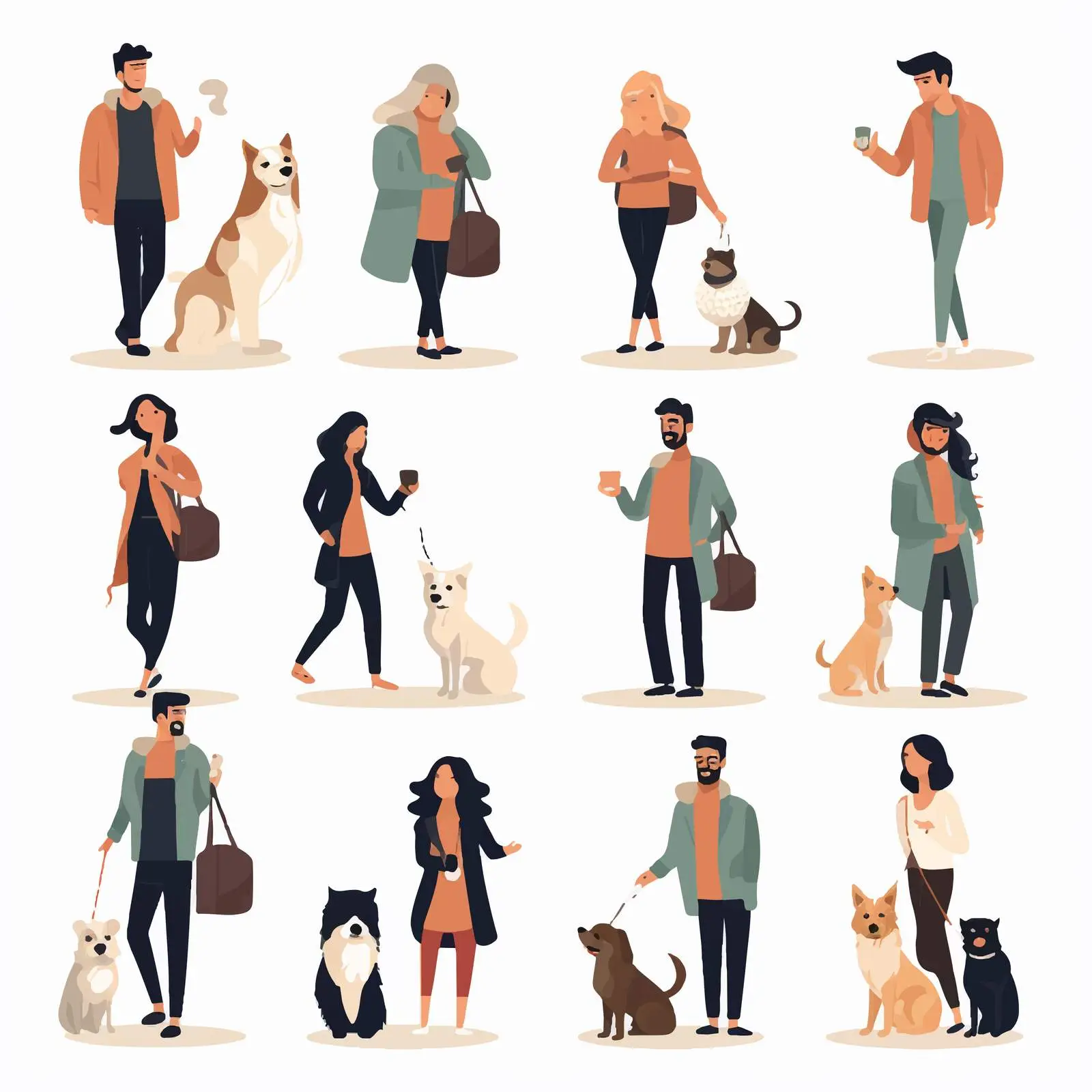 Diverse Pet Owners with Their Pets on White Background — free download from Dotvec