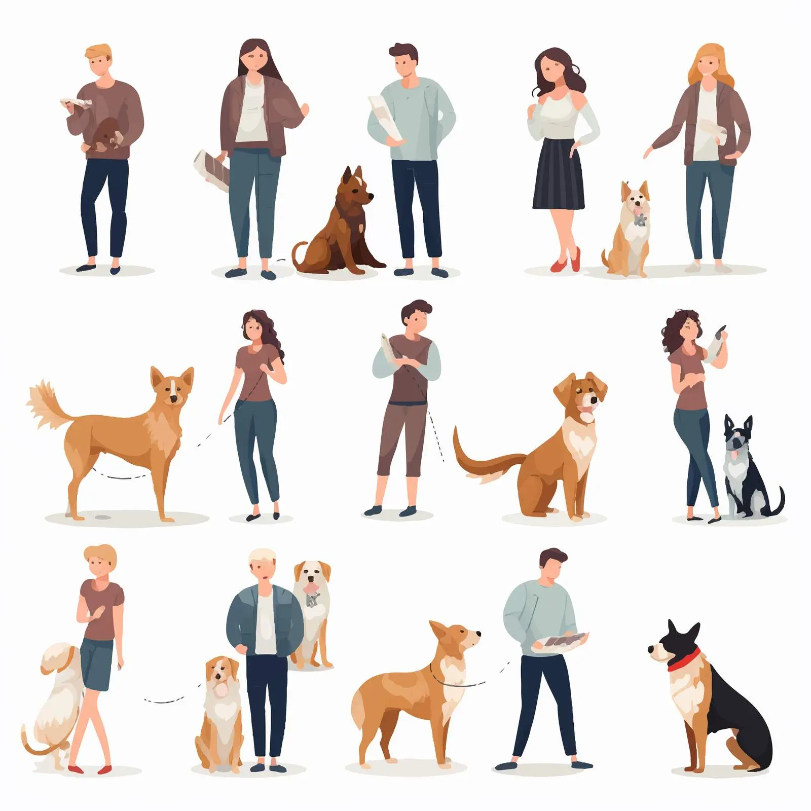 Diverse Pet Owners Collection on White Background — free download from Dotvec