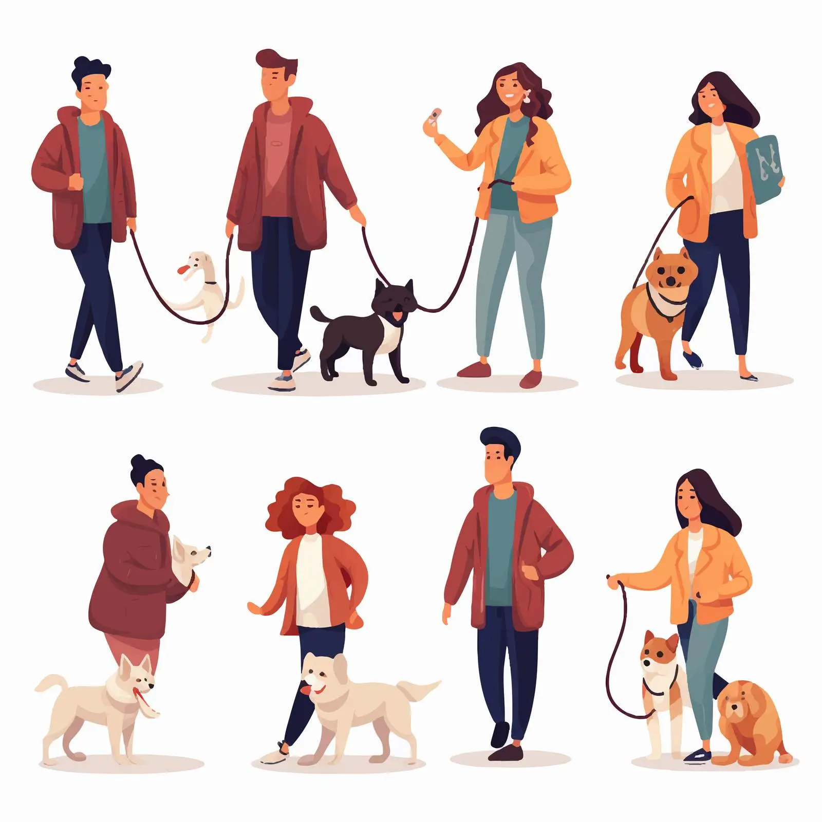 Diverse Pet Owners Collection on White Background — free download from Dotvec