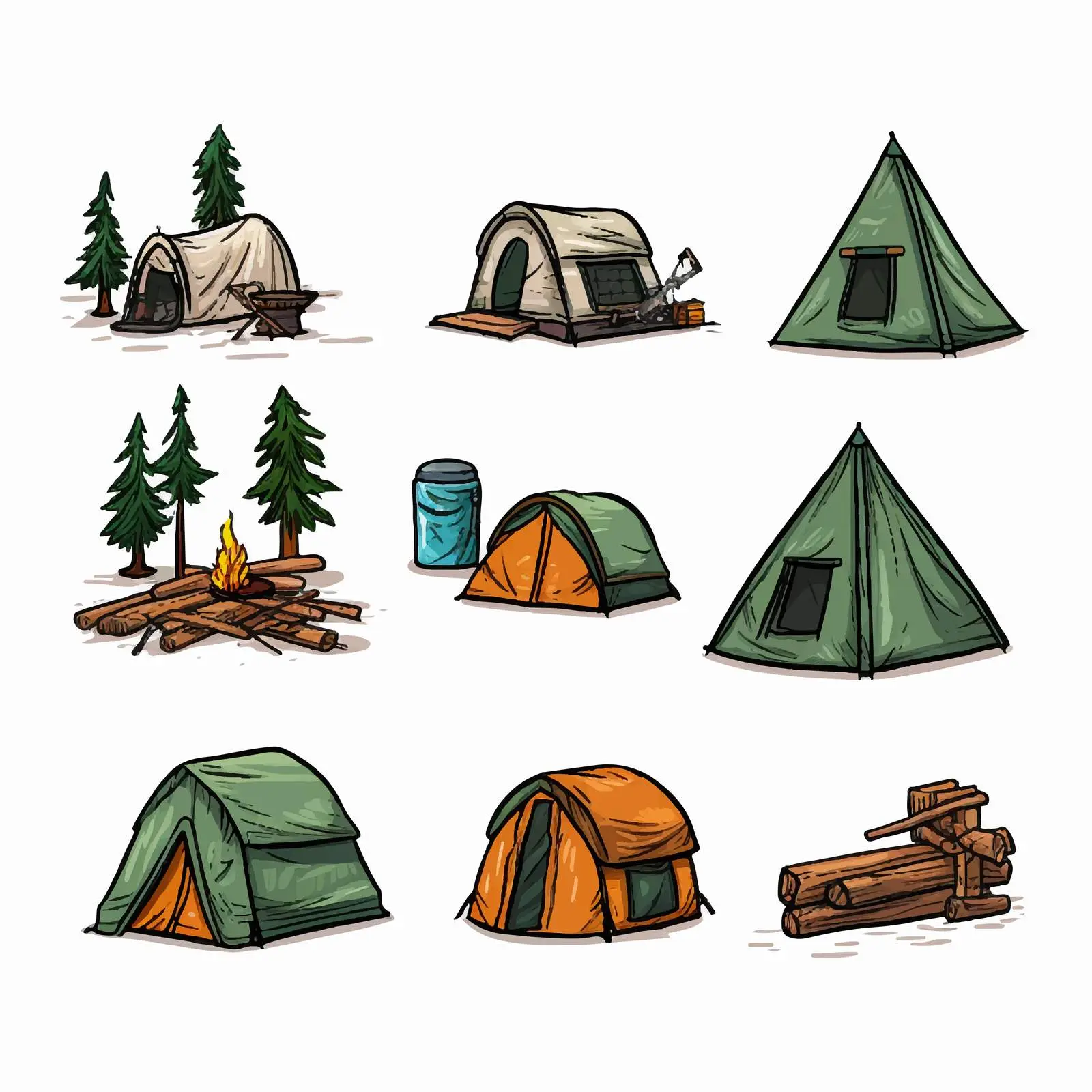 Sixteen Camping Set Icons Vector Illustrations — free download from Dotvec