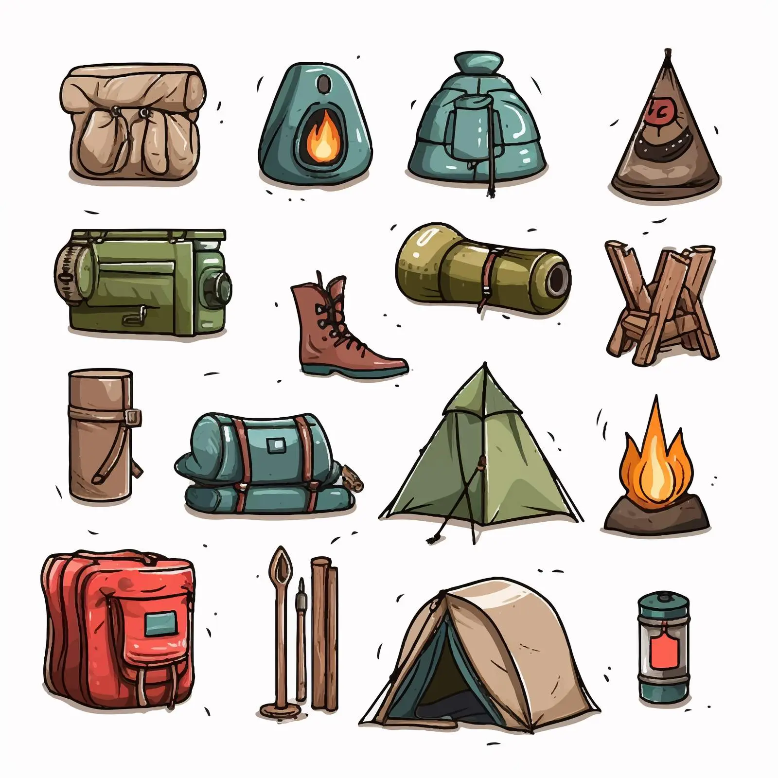 Sixteen Camping Set Icons Vector Illustration – free outing image from Dotvec