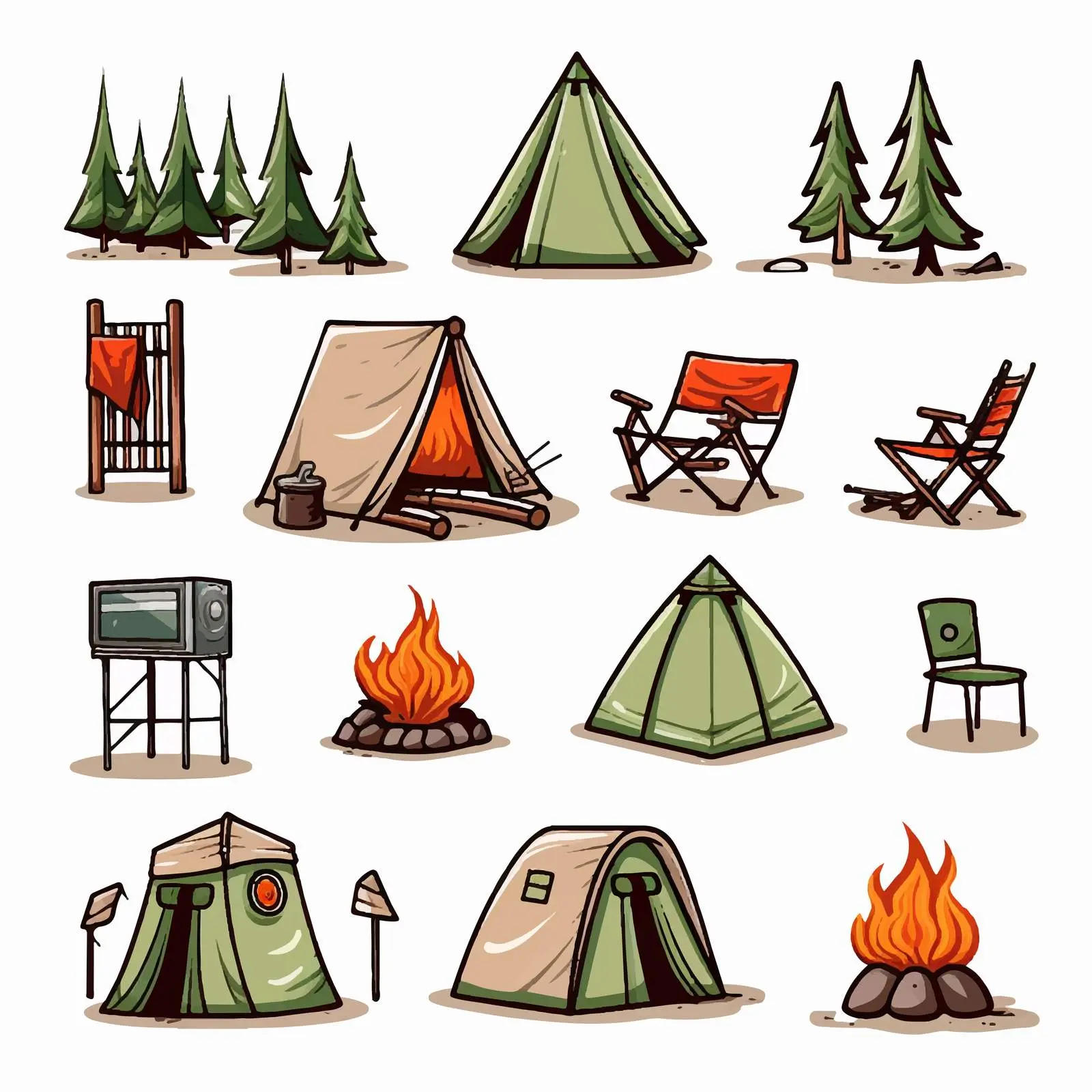 Sixteen Camping Set Icons Vector Illustration — free download from Dotvec