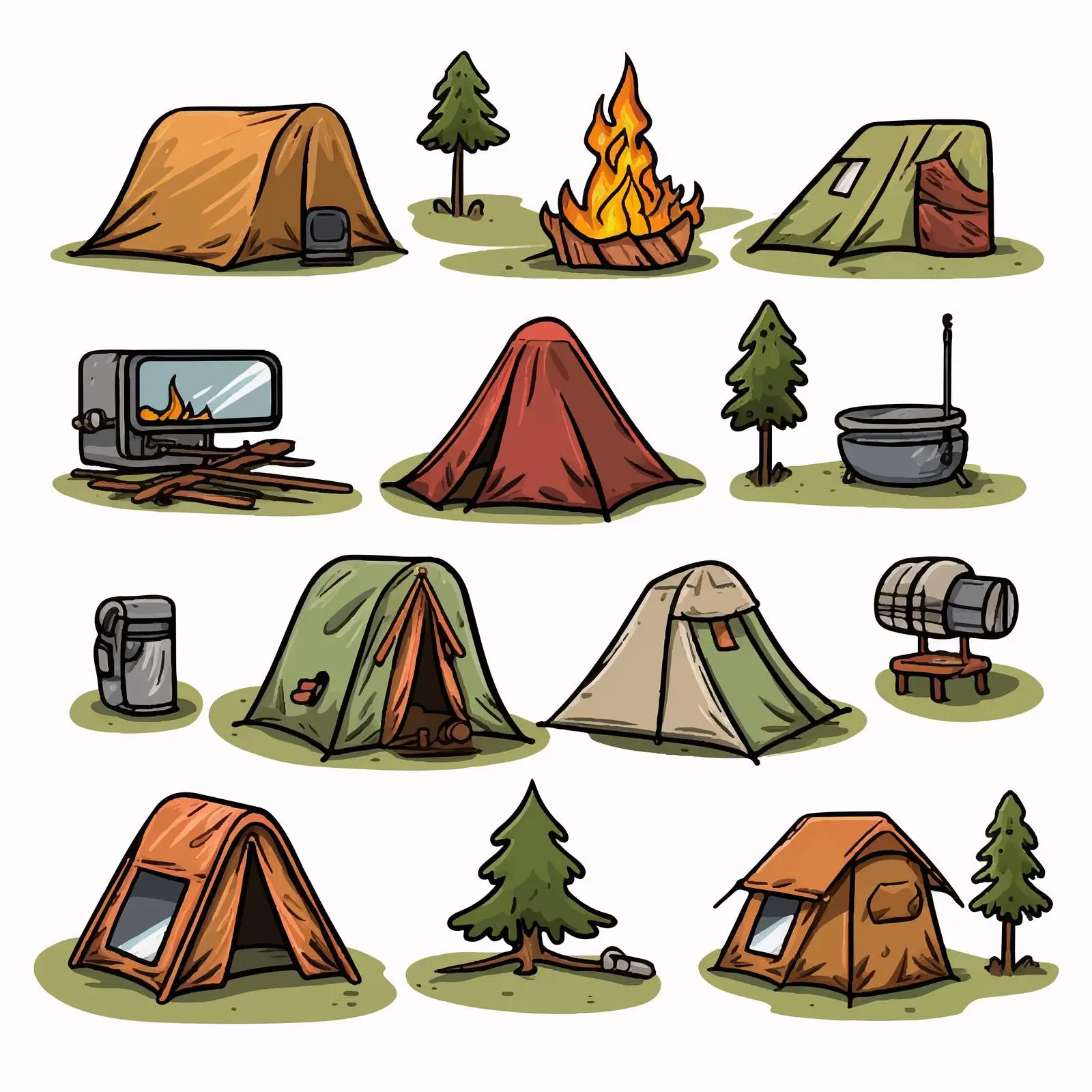 Sixteen Camping Set Icons Vector Illustration — free download from Dotvec