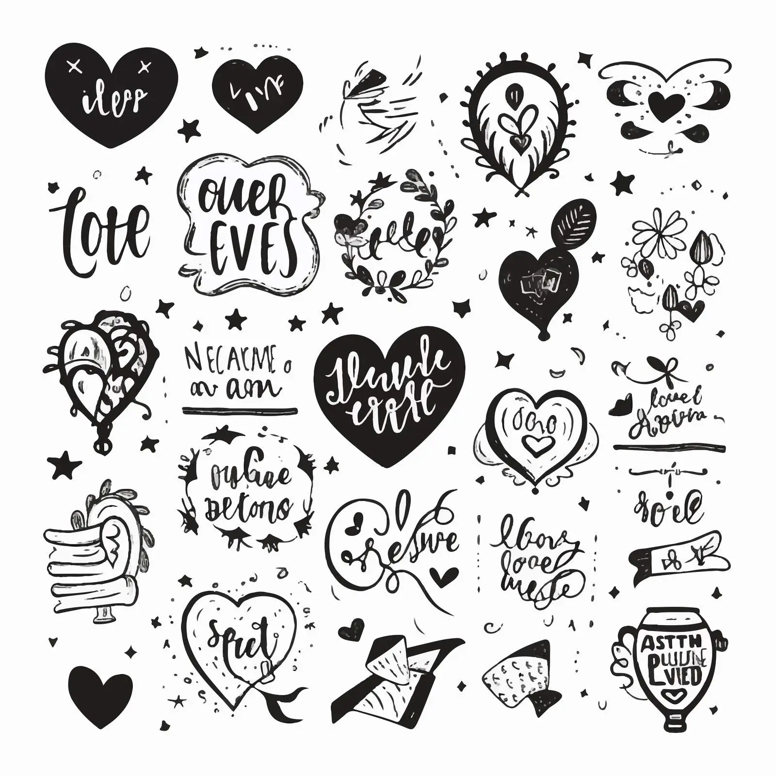 Trendy Monochrome Valentine's Day Letterings Bundle – free valentines image from Dotvec