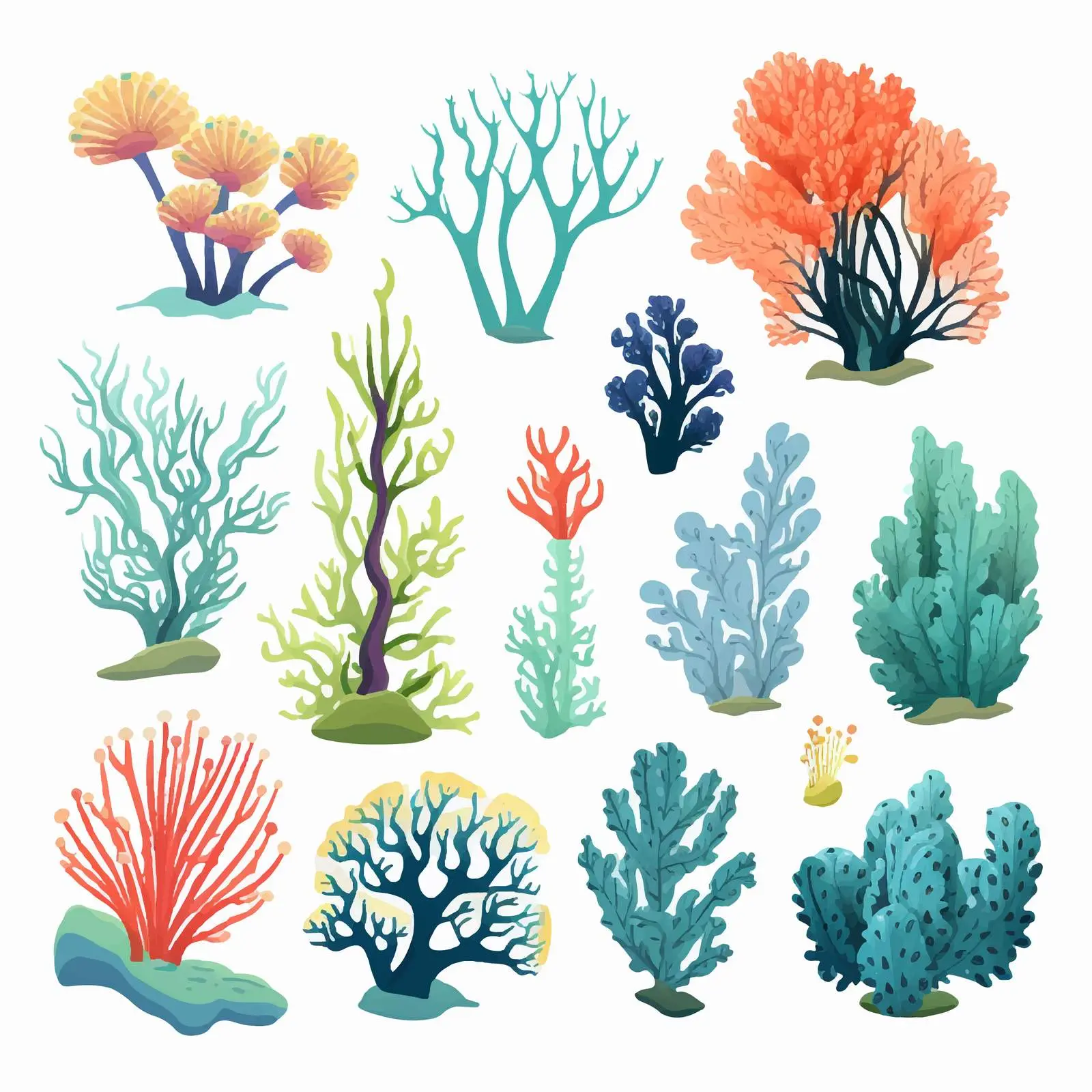 Various Corals and Seaweed Isolated on White Background – free marine illustrations image from Dotvec