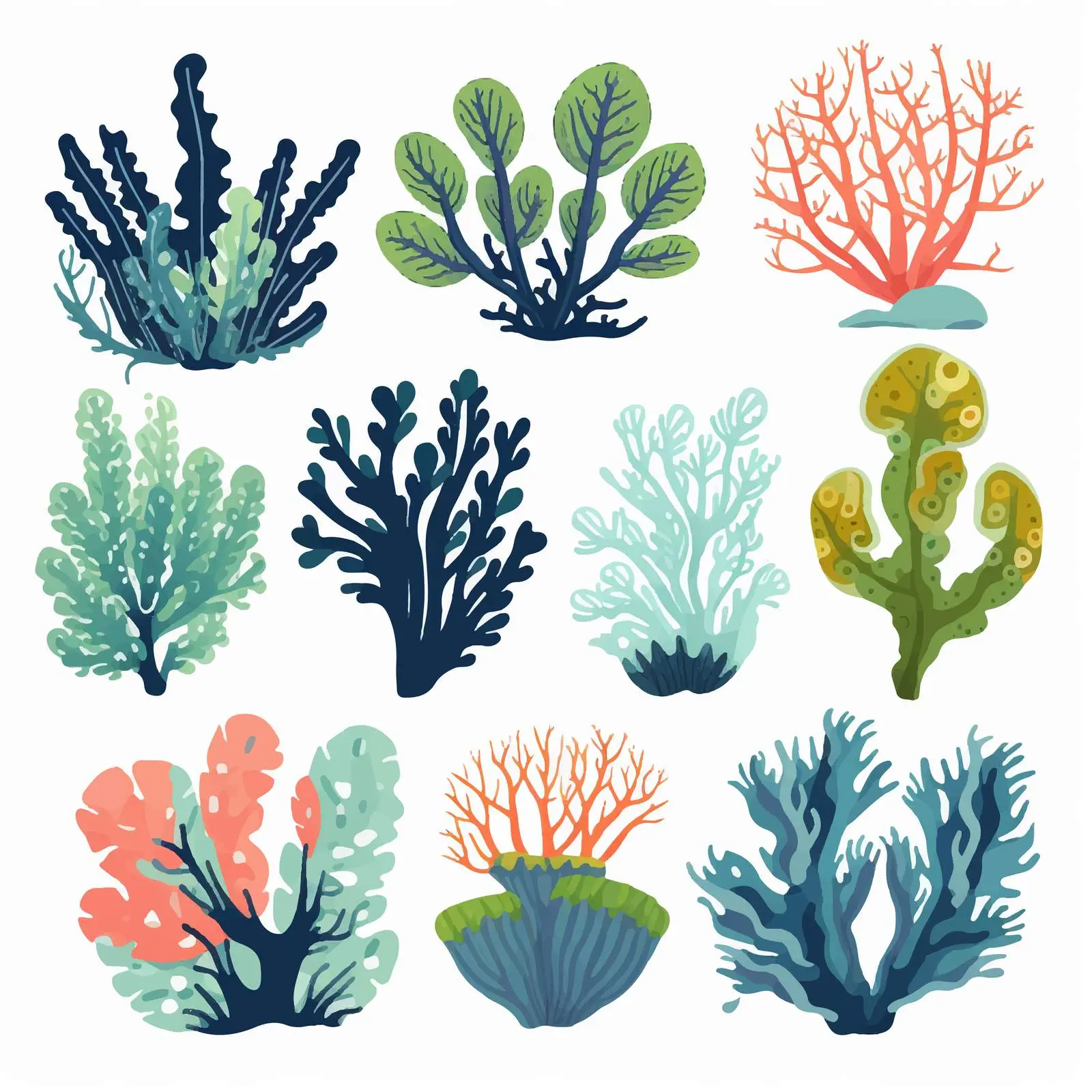 Various Corals and Seaweed Isolated on White — free download from Dotvec