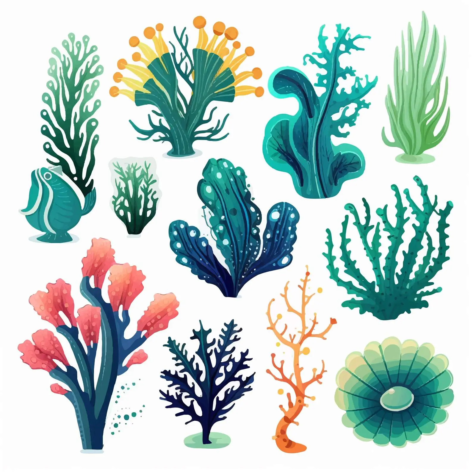 Variety of Corals and Seaweed Isolated on White — free download from Dotvec