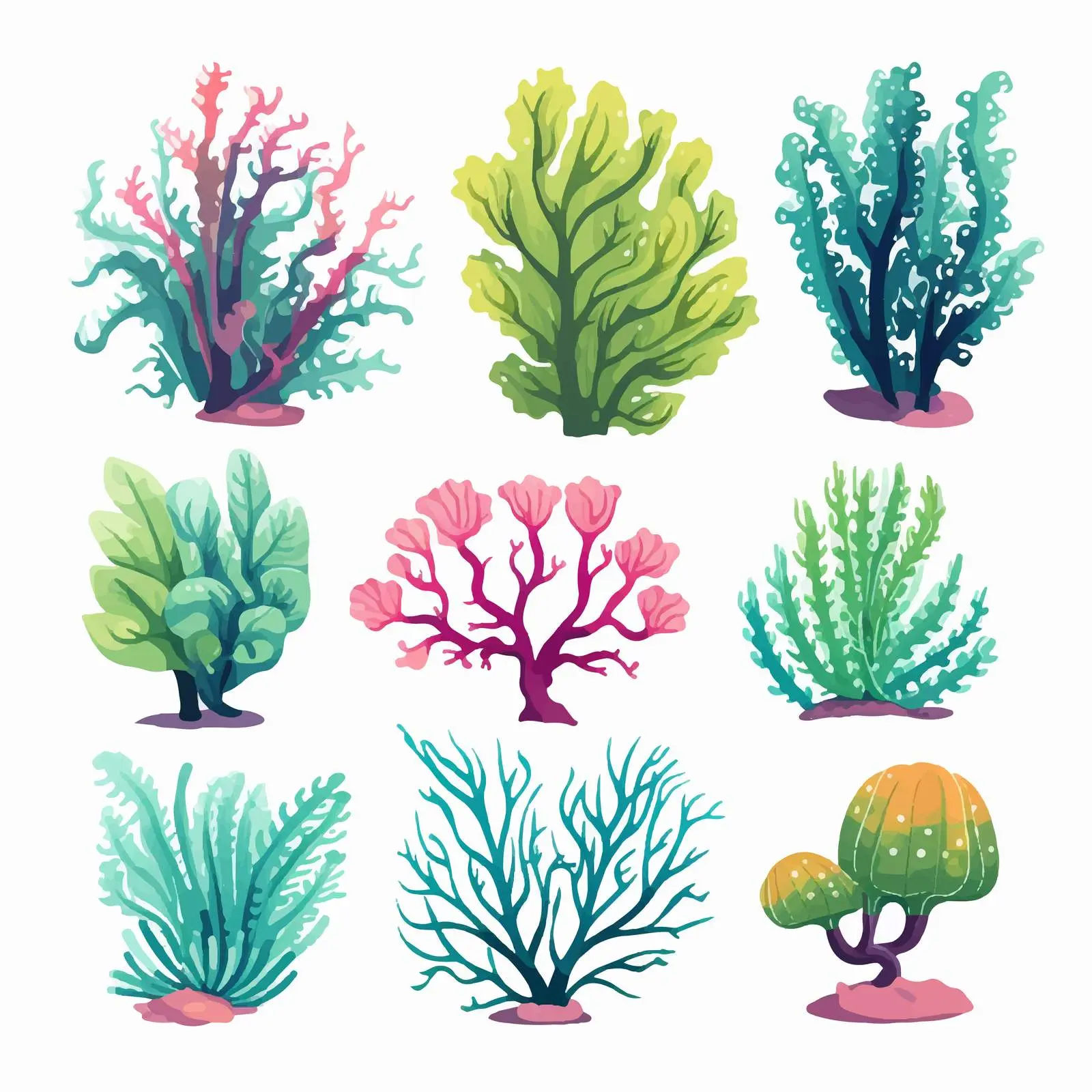 Various Corals and Seaweed Isolated on White Background — free download from Dotvec