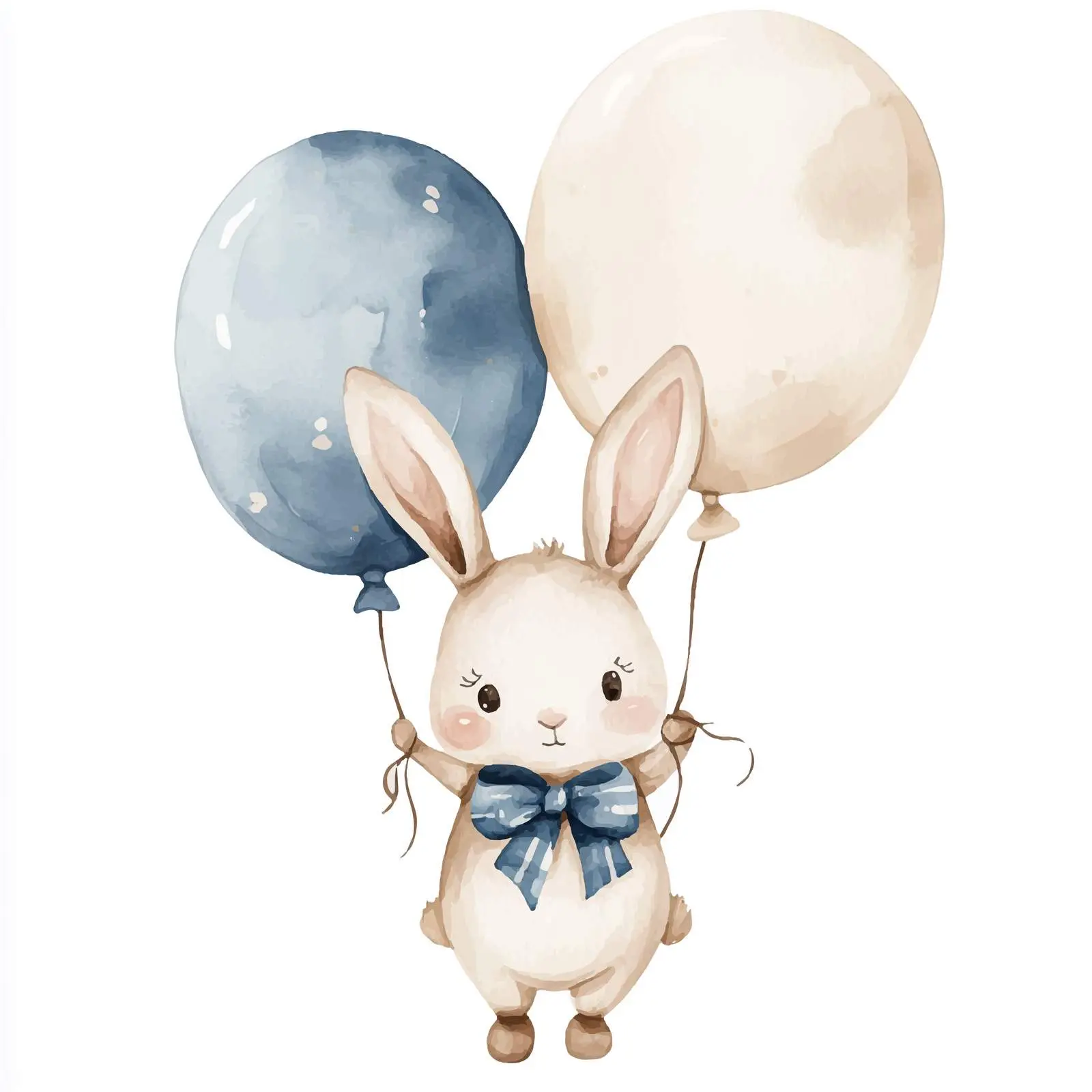 Blue and Beige Bunny Balloons Watercolor Clipart — free download from Dotvec