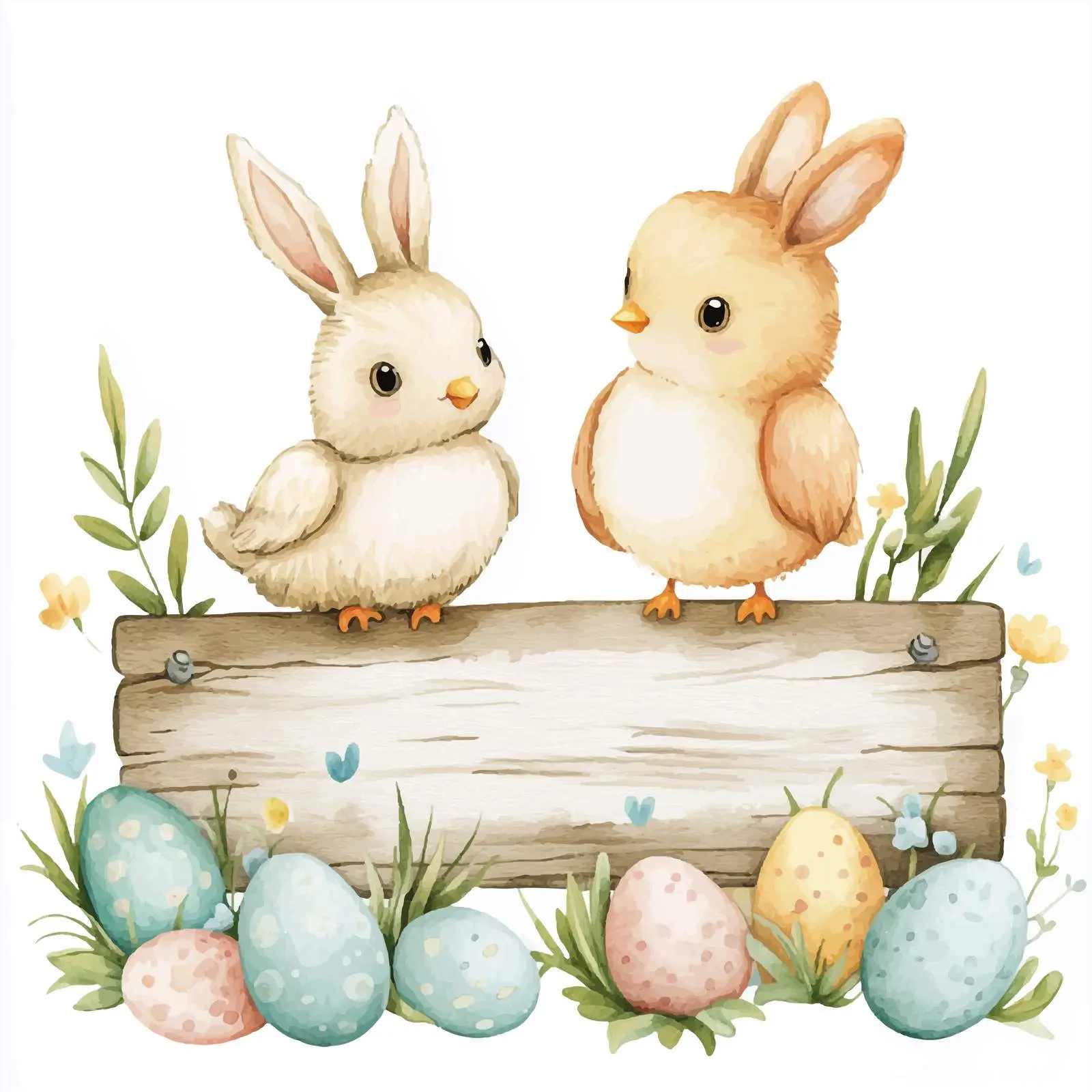 Watercolor Easter Bunny and Chick Clipart – free easter egg image from Dotvec