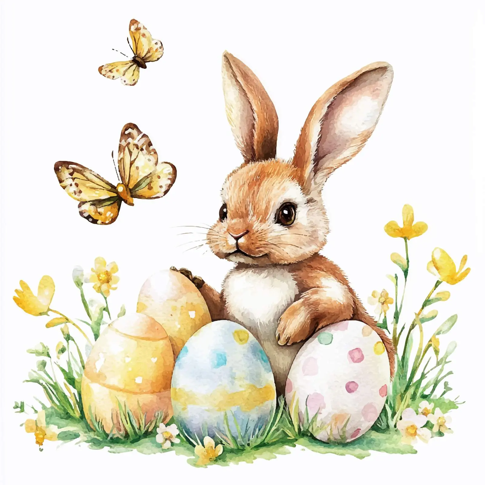 Easter Bunny with Eggs, Bees, and Butterflies Vector – free easter egg image from Dotvec