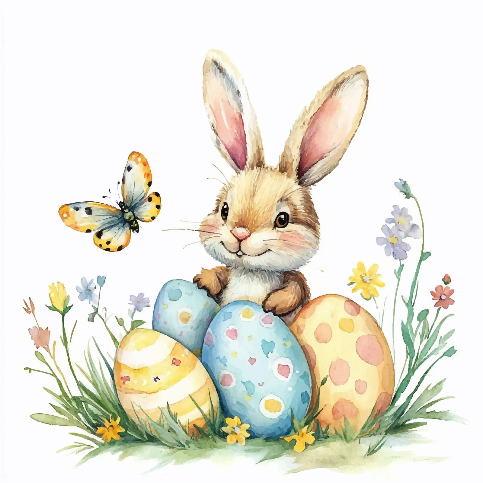 Easter Bunny with Eggs and Butterflies Vector Art — free download from Dotvec