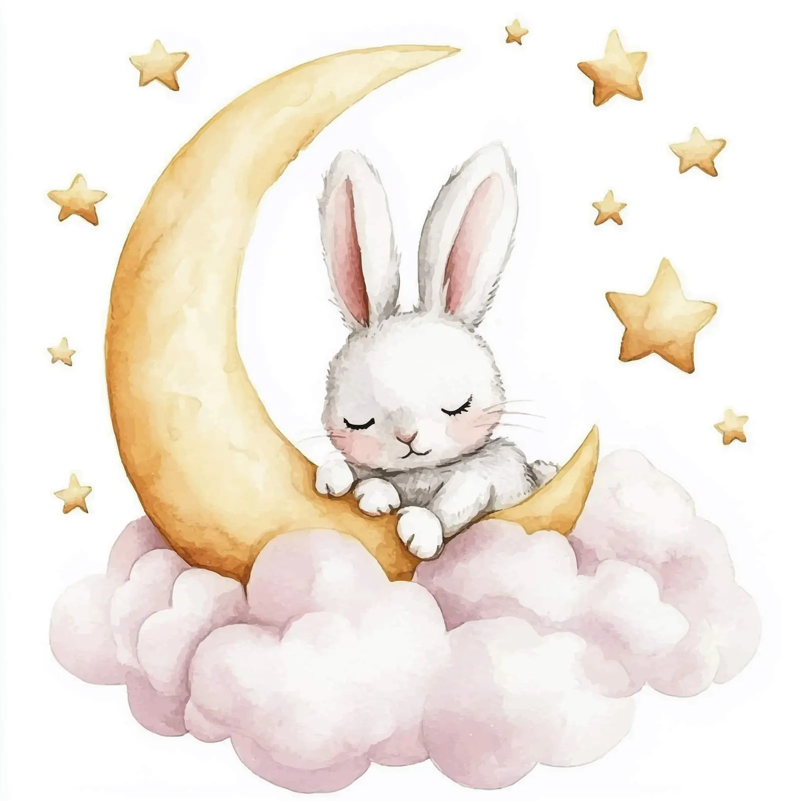 Cute Bunny with Moon and Stars Watercolor Clipart — free download from Dotvec