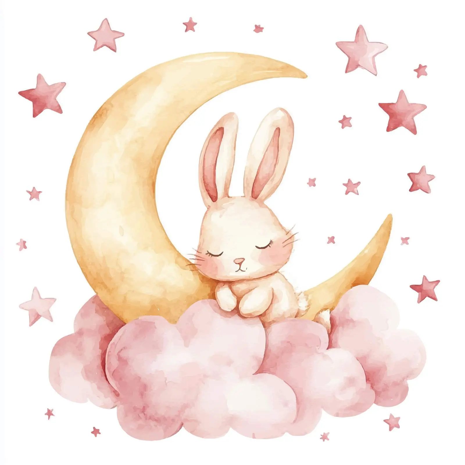 Whimsical Bunny with Moon and Stars Watercolor Art — free download from Dotvec
