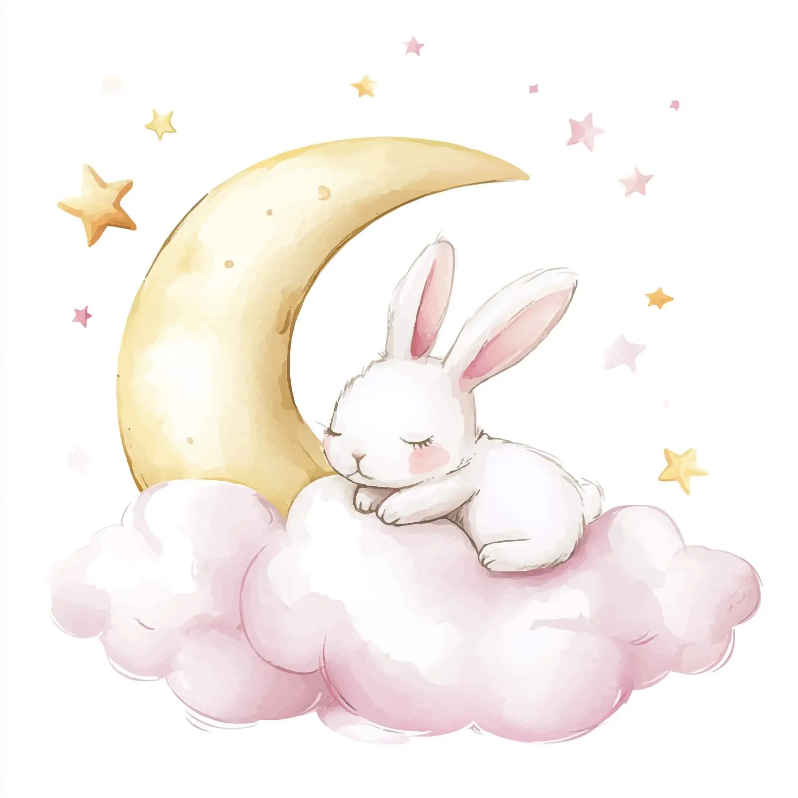 Cute Bunny with Moon and Stars Clipart – free childrens art image from Dotvec