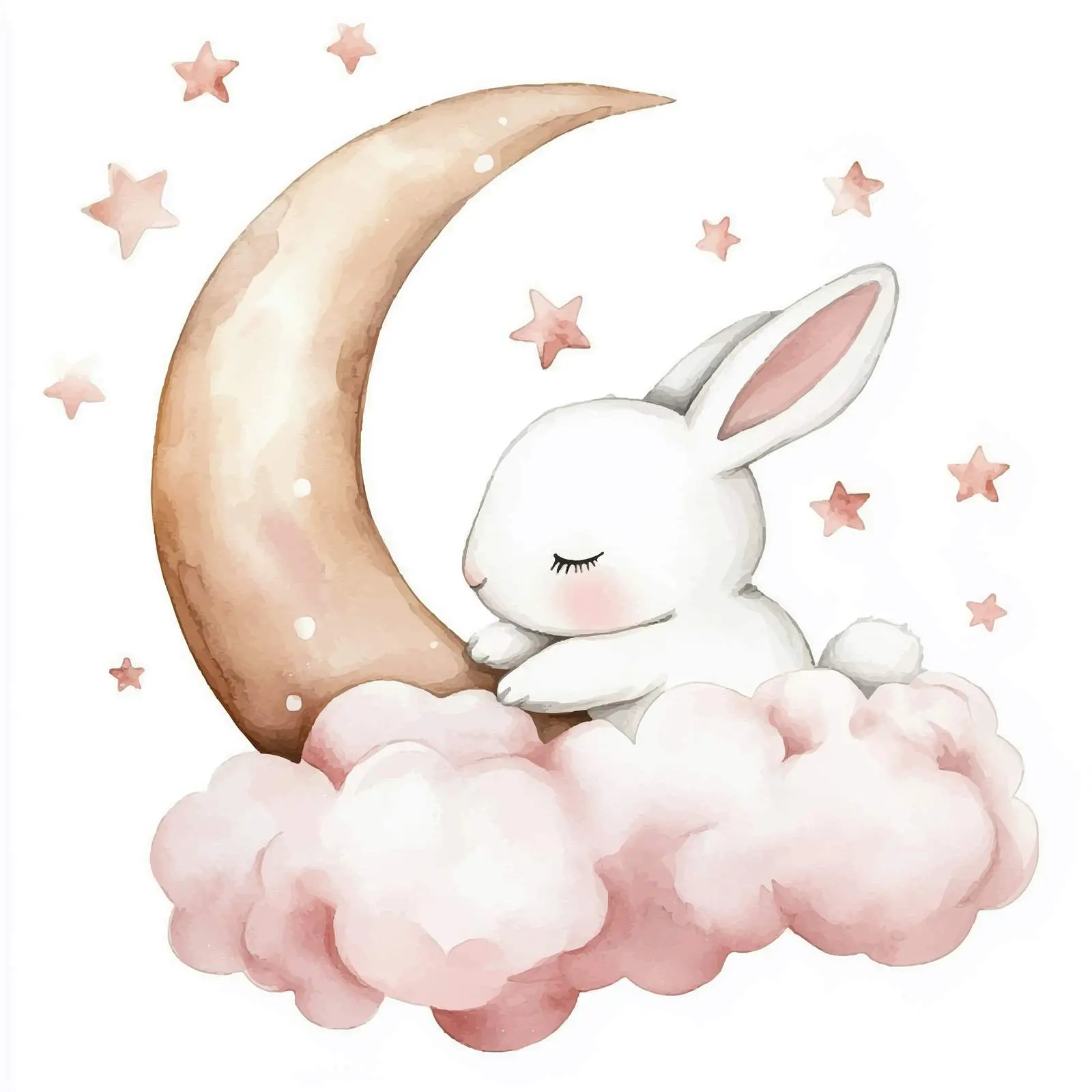 Cute Bunny with Moon and Stars Watercolor Art — free download from Dotvec