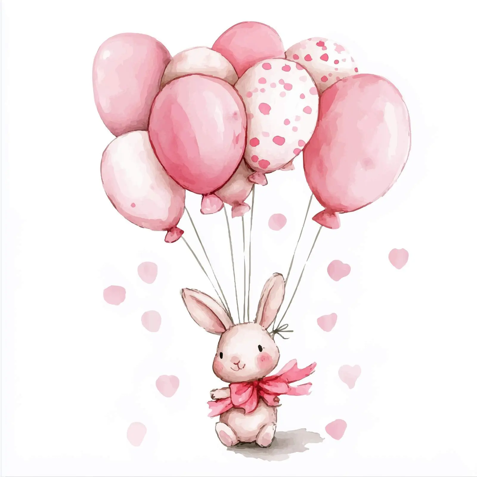 Watercolor Bunny with Pink Balloons Clipart – free childrens art image from Dotvec