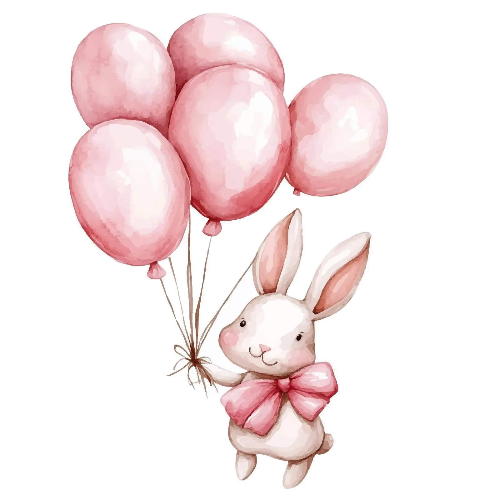 Cute Bunny with Pink Balloons Watercolor Clipart – free creative designs image from Dotvec