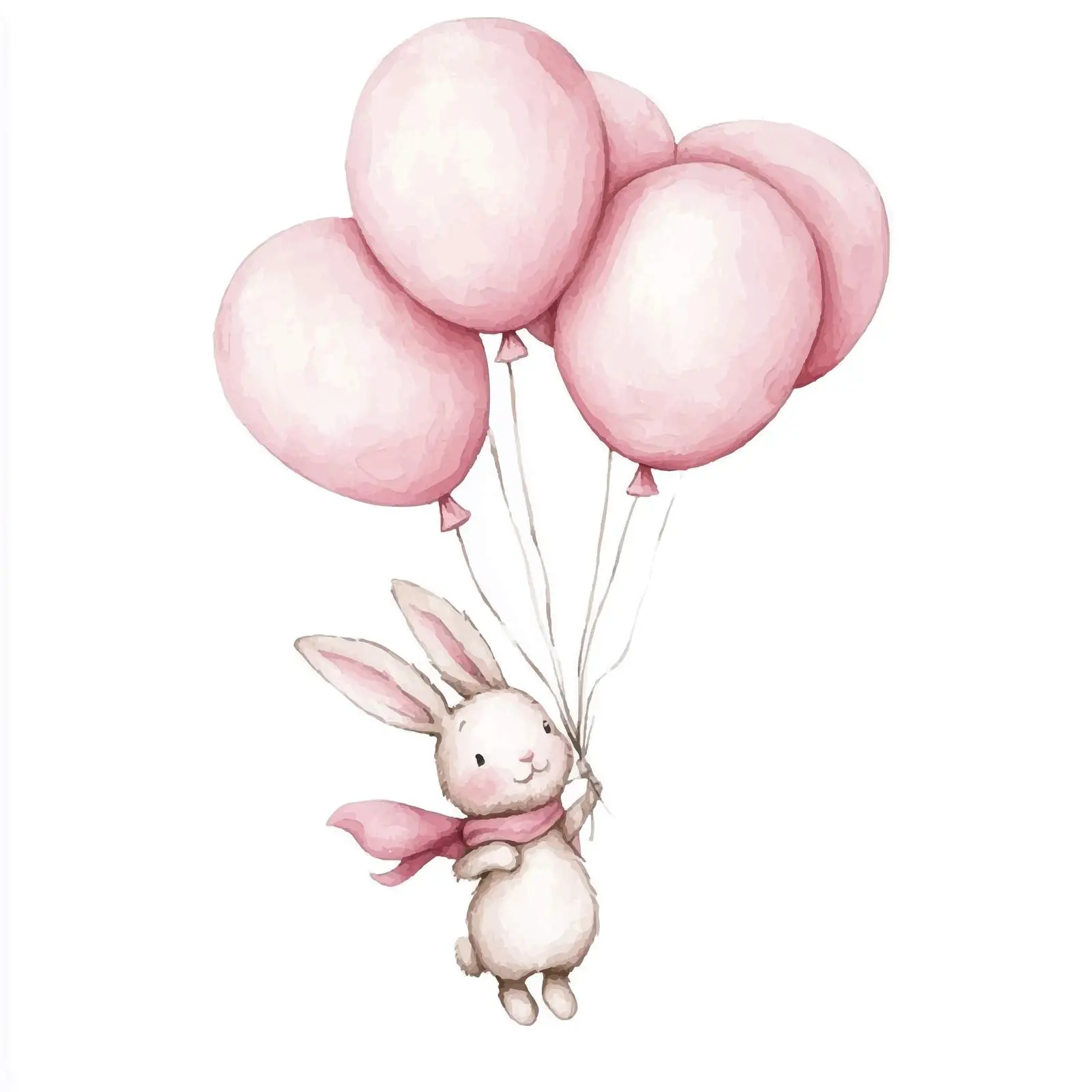 Cute Bunny with Pink Balloons Watercolor Clipart – free seasonal art image from Dotvec