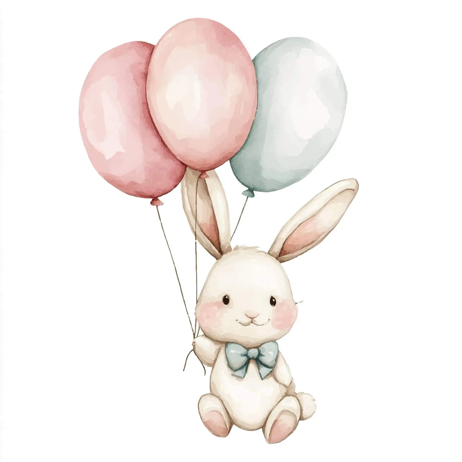 Cartoon Pink Bunny with Balloons Watercolor Clipart – free cute bunny image from Dotvec