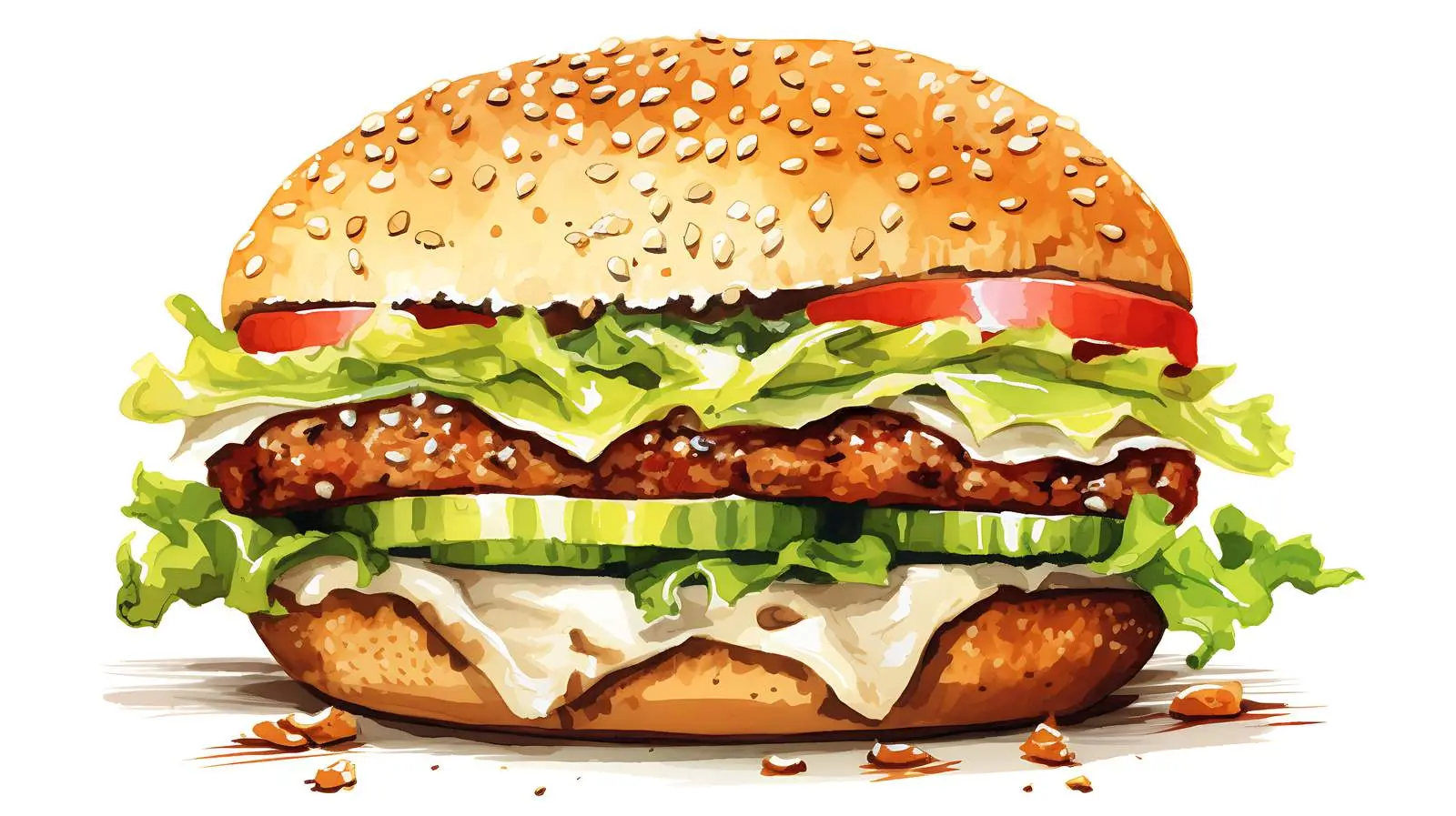 Savory Burger Watercolor Illustration — free download from Dotvec