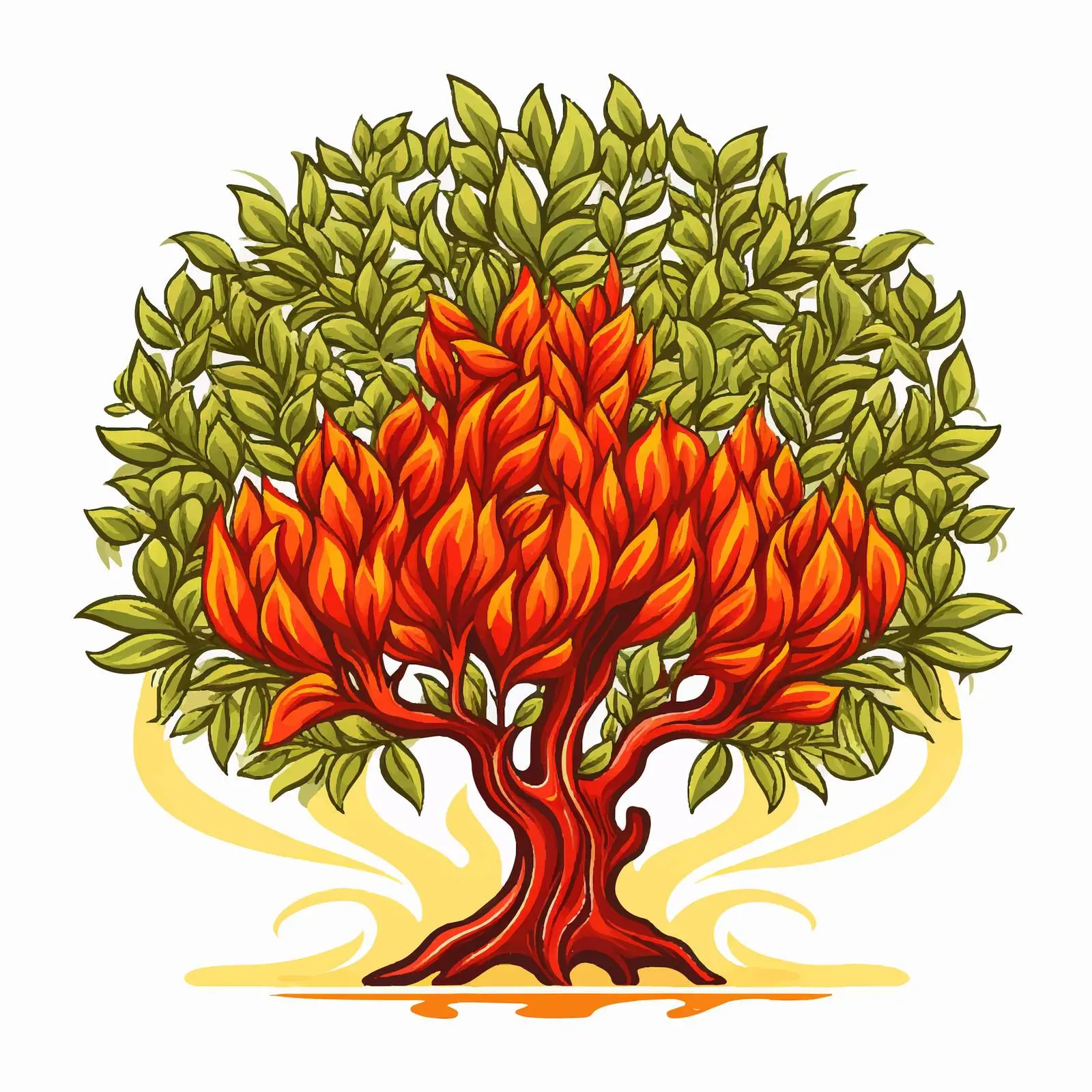 Byzantine Style Cartoon of Burning Bush – free iconography image from Dotvec