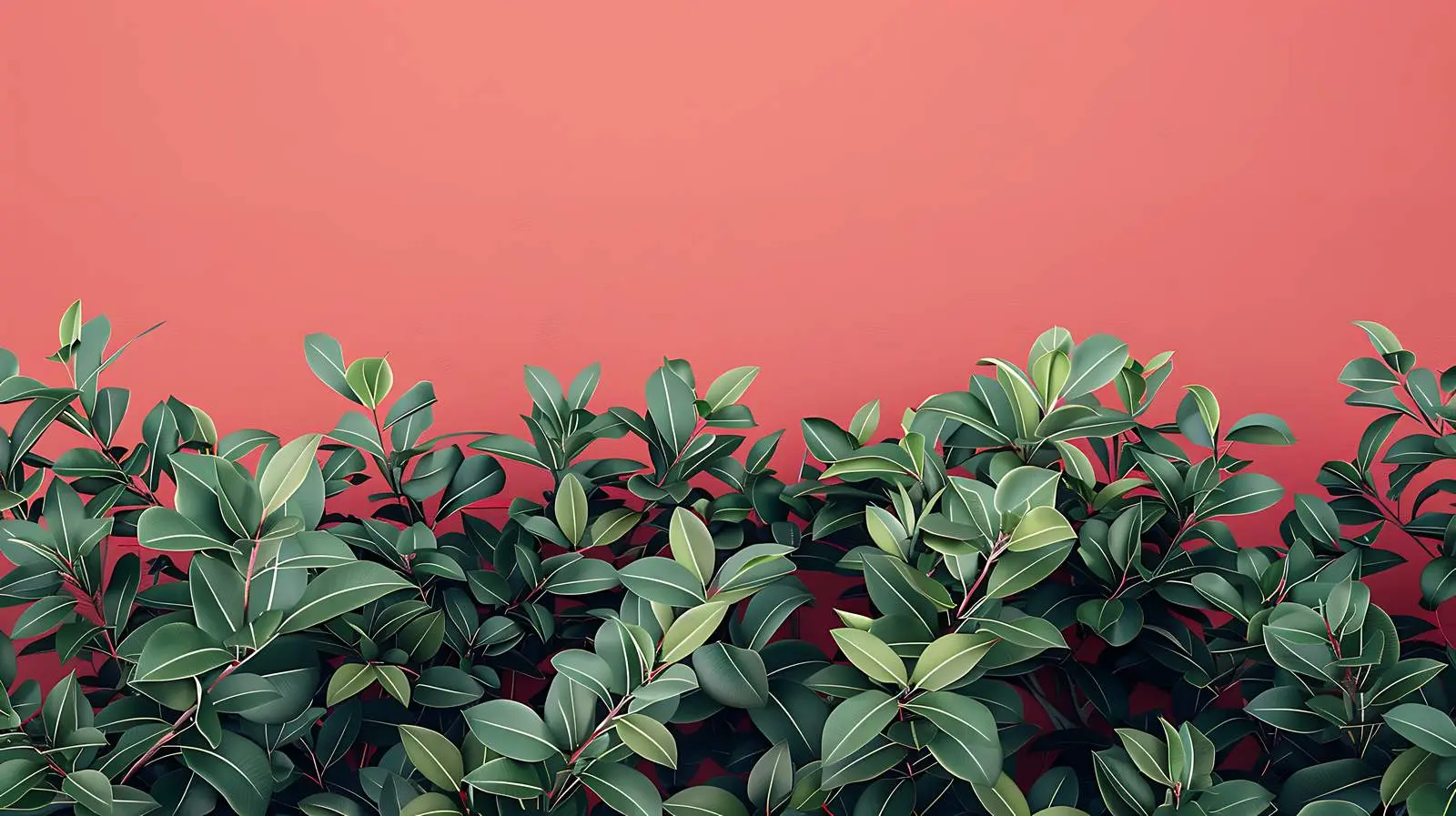 Vibrant Bush with Green Leaves on Red Background – free refreshing image from Dotvec