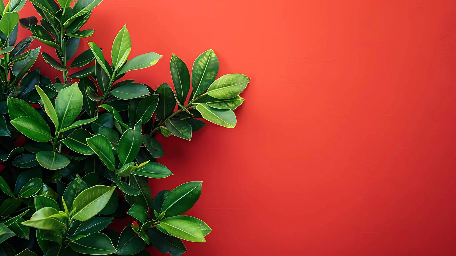 Vibrant Green Leaves on Red Background – free ecology image from Dotvec