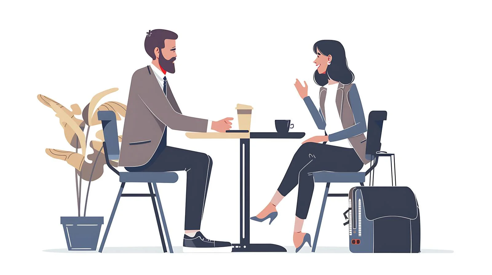 Business Couple Discussion at Airport Cafe — free download from Dotvec