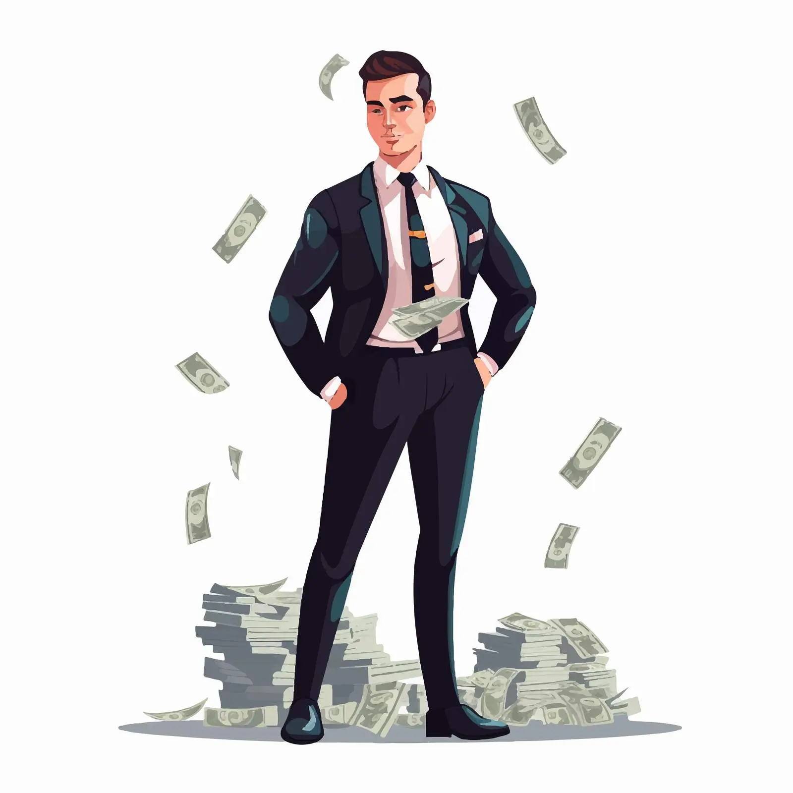 Businessman in Suit with Money Pockets Vector – free financial freedom image from Dotvec