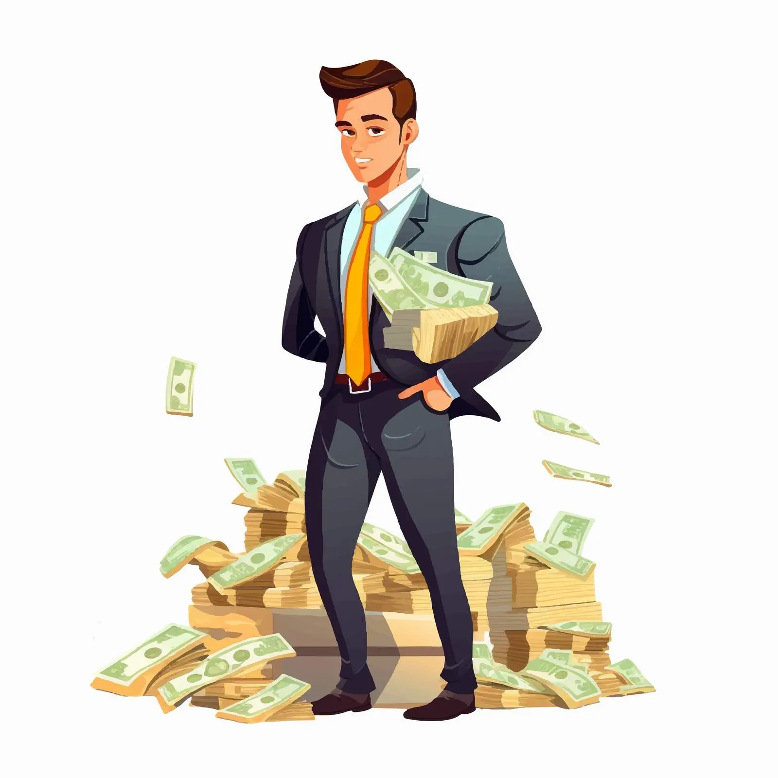 Businessman in Suit Surrounded by Money Vectors – free financial freedom image from Dotvec
