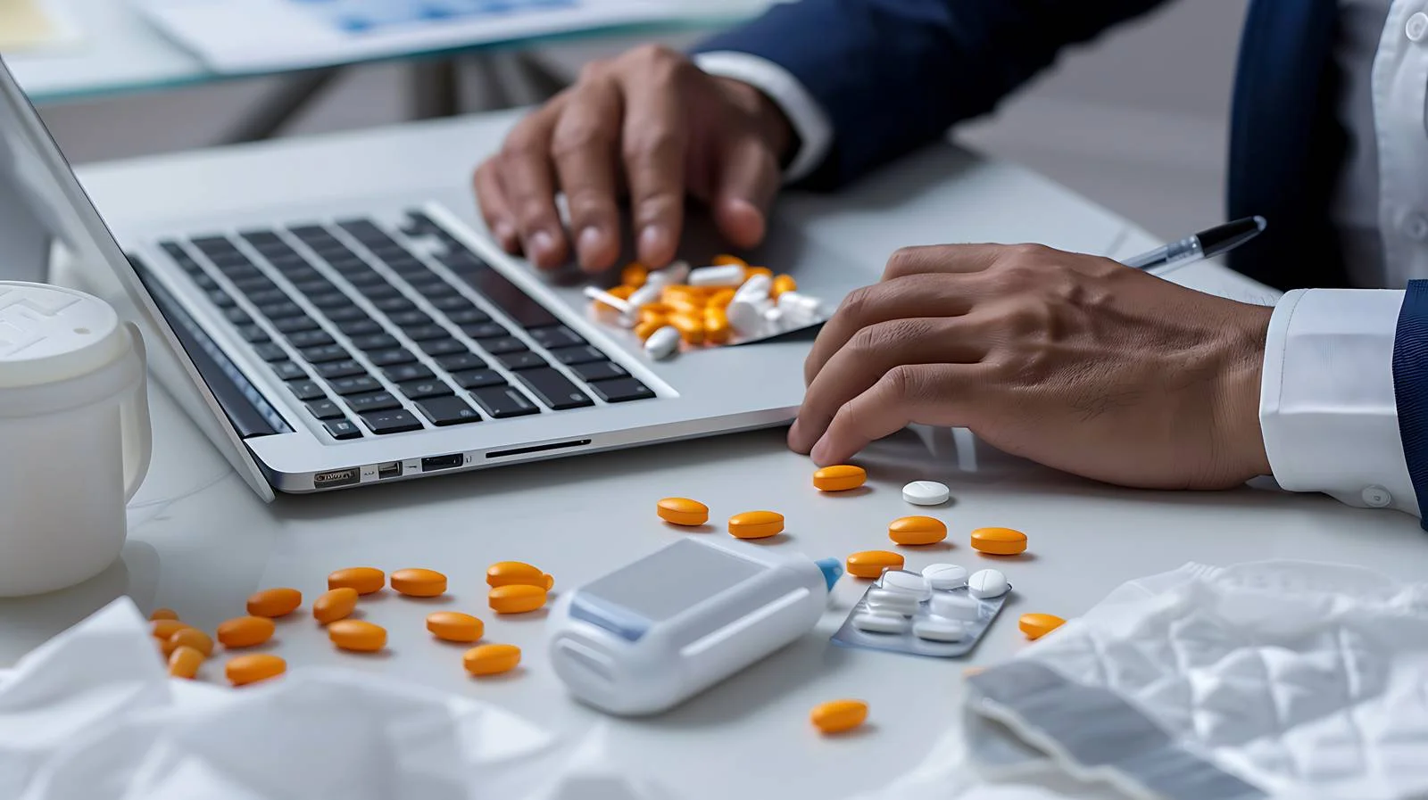 Busy Office Worker Typing on Laptop — free download from Dotvec