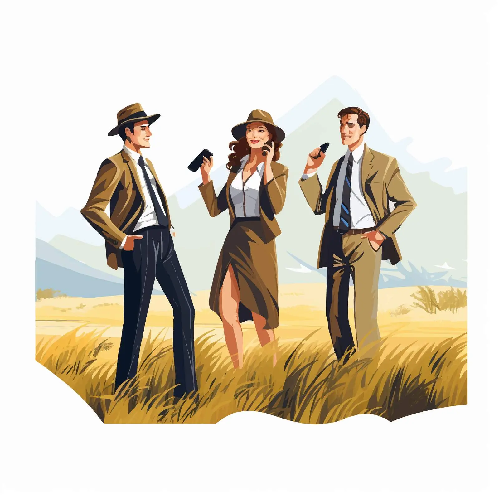 Business People Making Phone Calls in Field – free business operations image from Dotvec