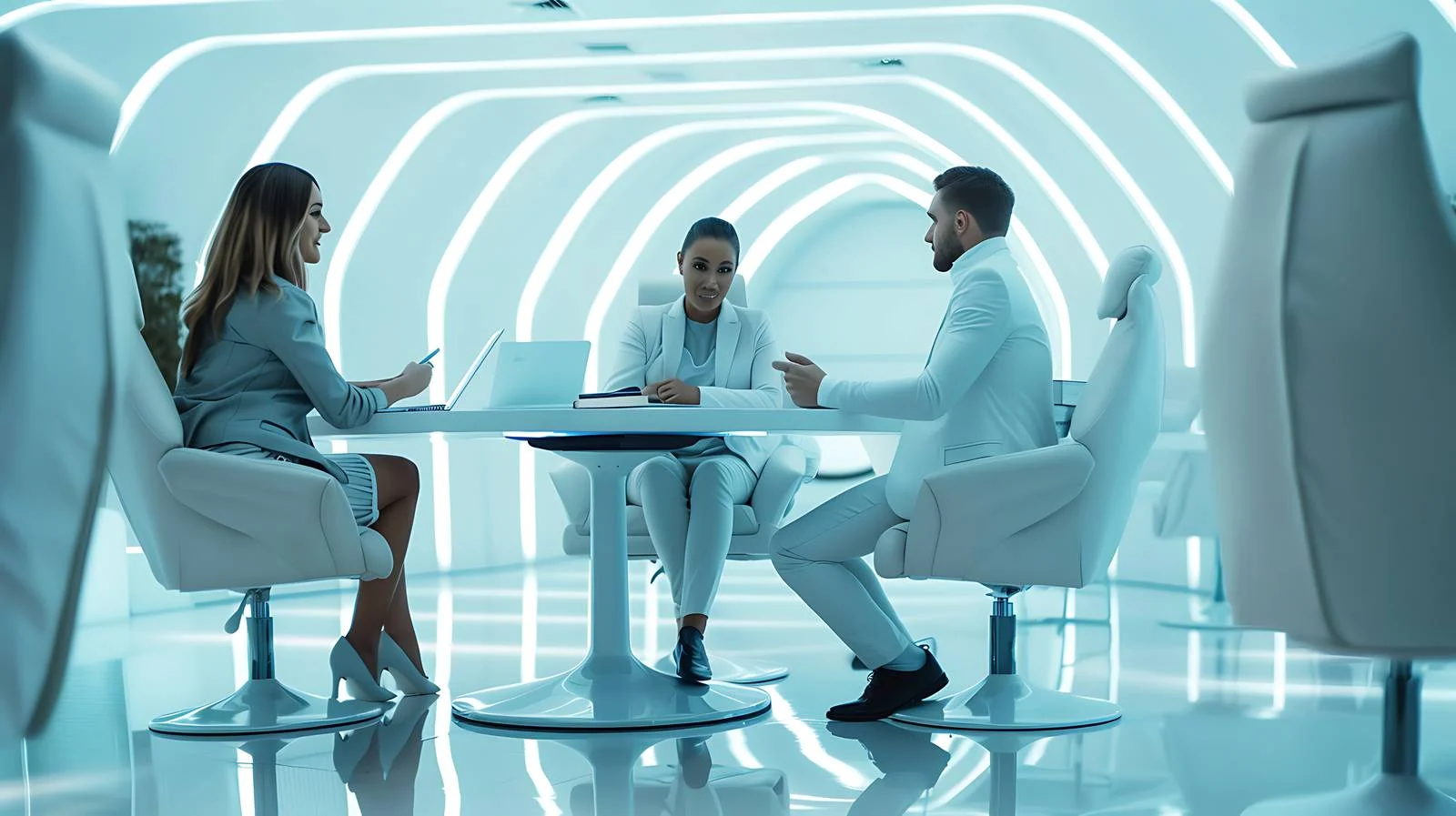 Futuristic Office Discussion Scene — free download from Dotvec