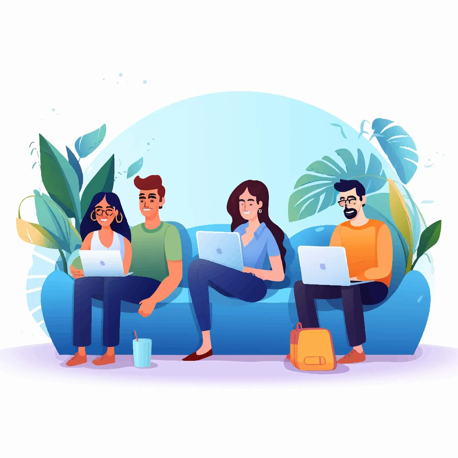 Team Collaborating on Laptops in Beanbag Chairs – free technology in workplace image from Dotvec