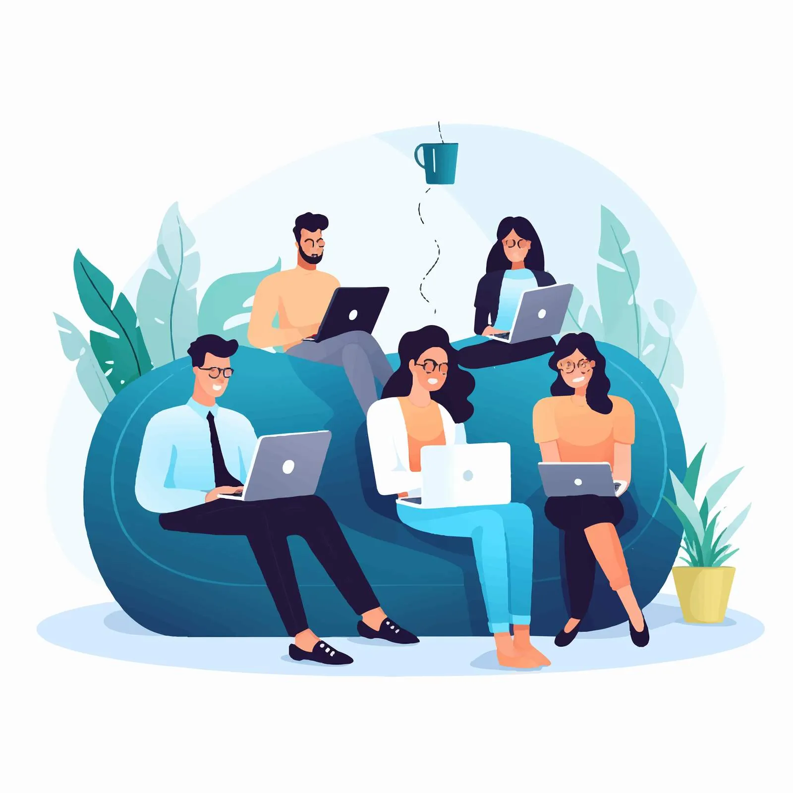 Team Collaborating in Beanbag Chairs with Laptops — free download from Dotvec