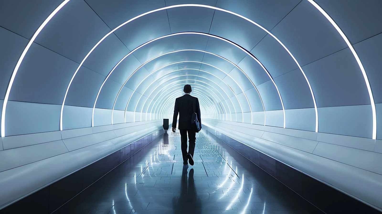 Corporate Professional Walking in Illuminated Tunnel — free download from Dotvec