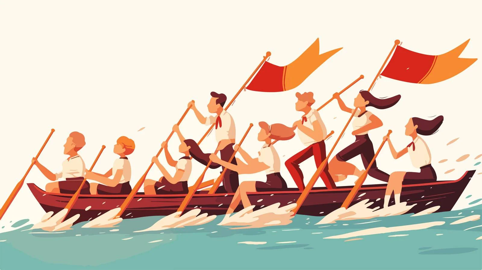 Corporate Team Leaders Steering Rowboats Ahead — free download from Dotvec