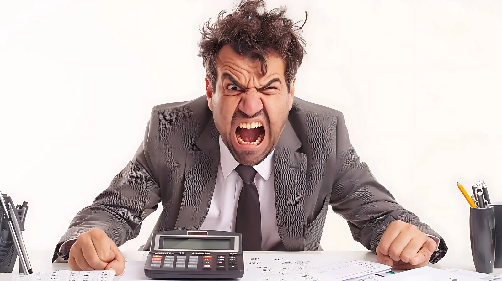 Angry Businessman Fails Calculator – free failure image from Dotvec