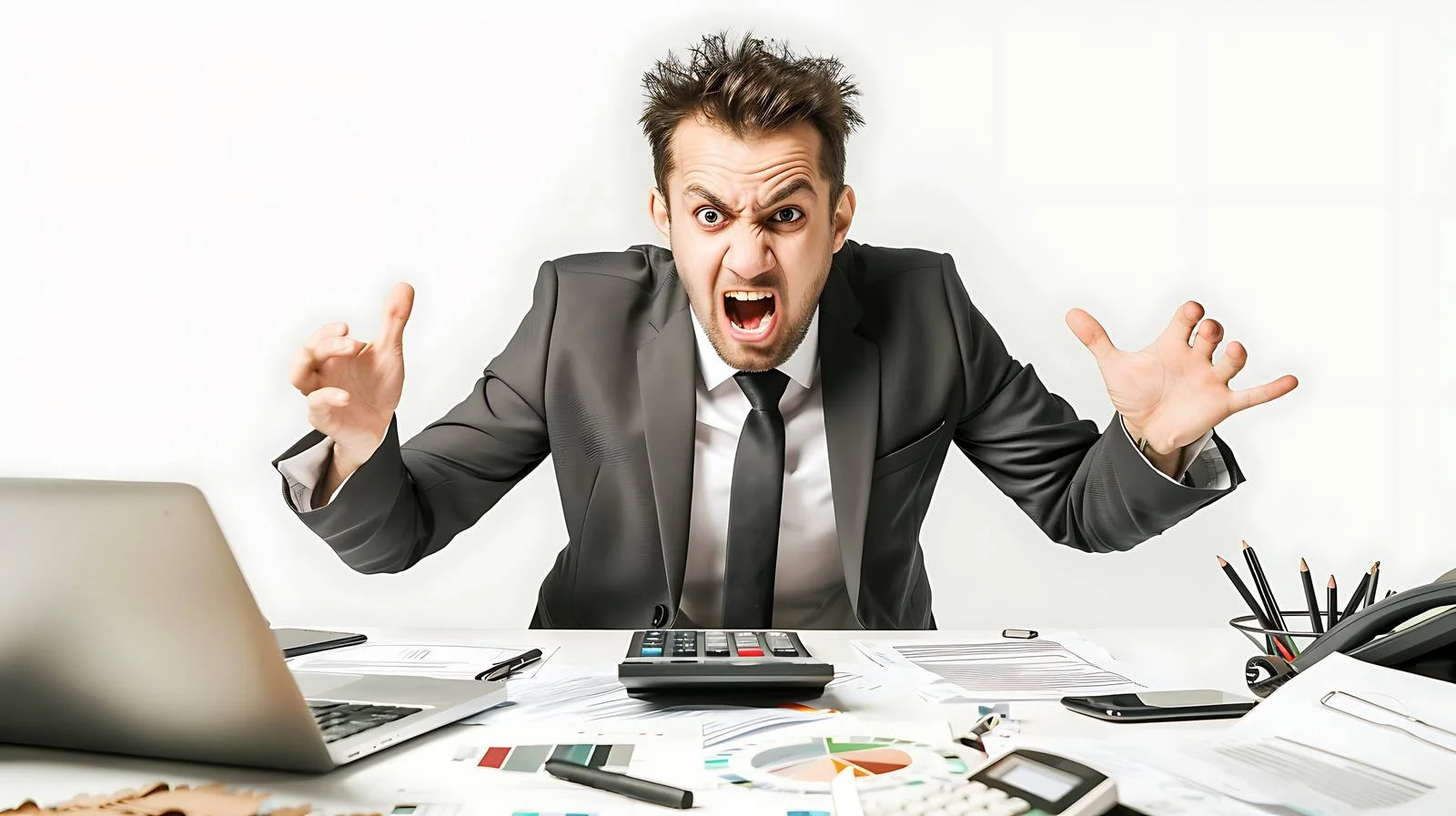 Frustrated Businessman with Calculator Fail — free download from Dotvec