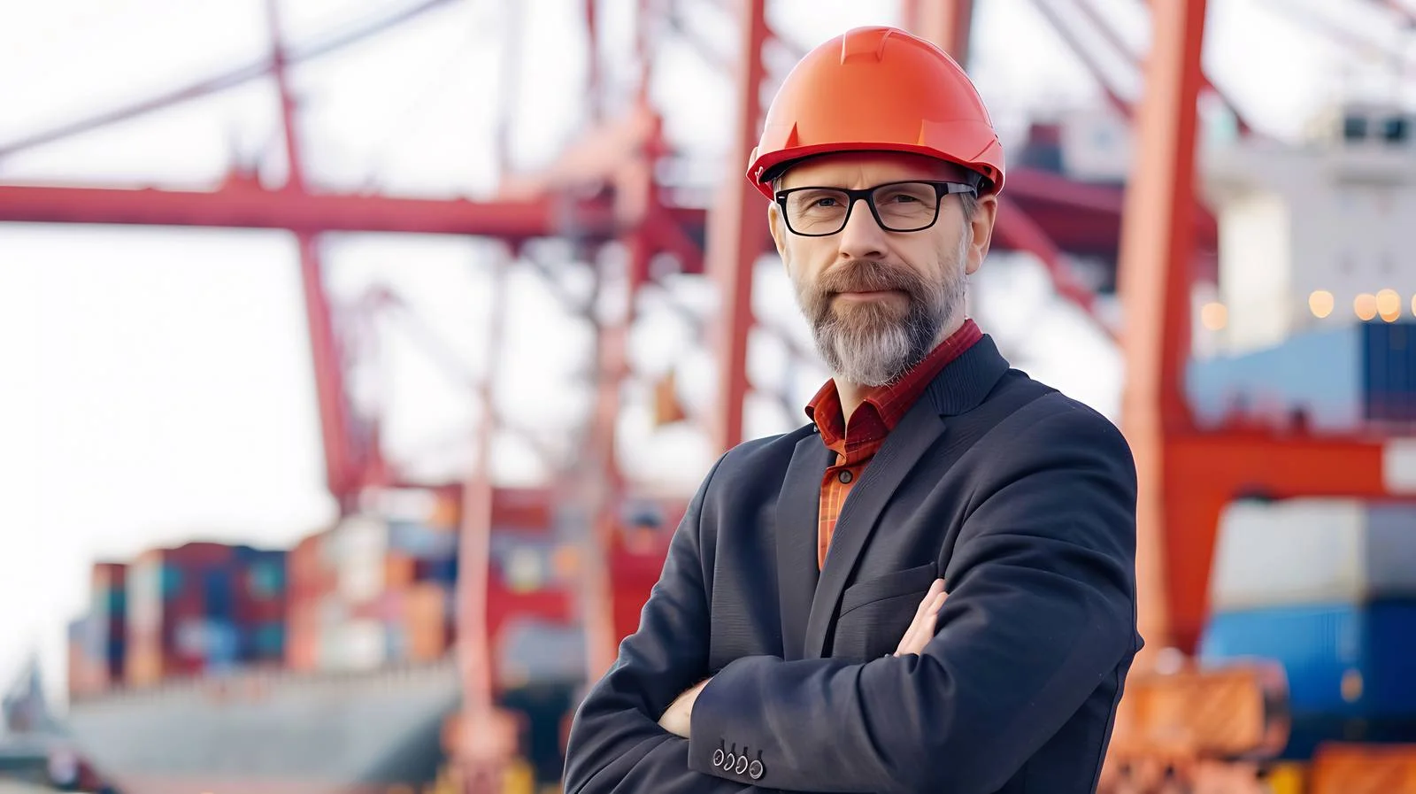 Businessman at Cargo Harbour with Safety Helmet — free download from Dotvec