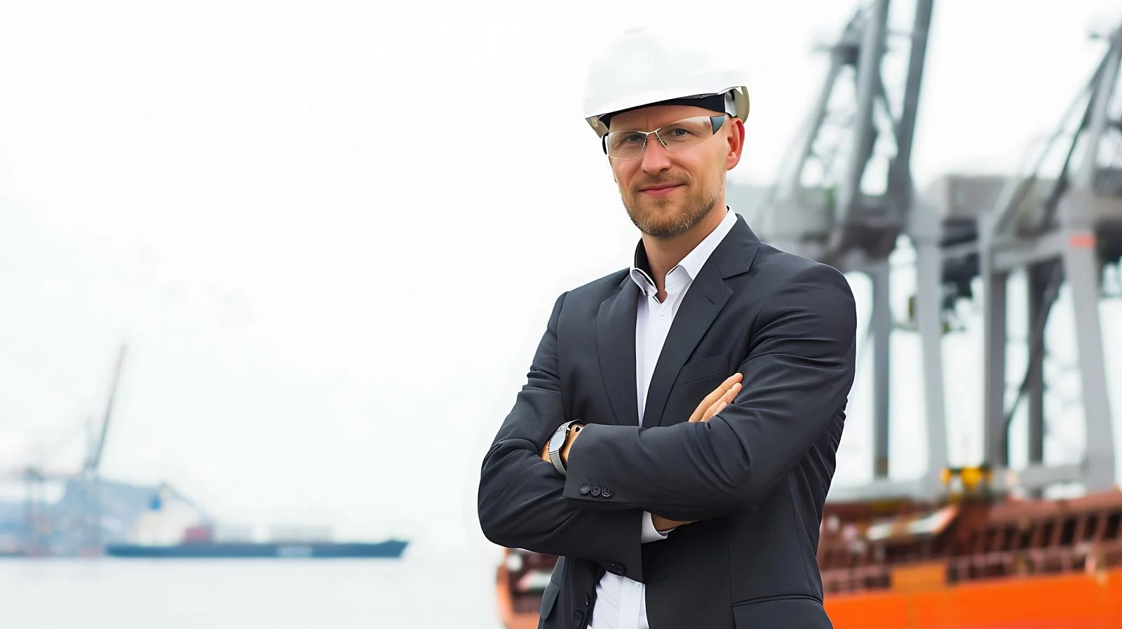 Businessman at Cargo Harbour with Safety Helmet — free download from Dotvec