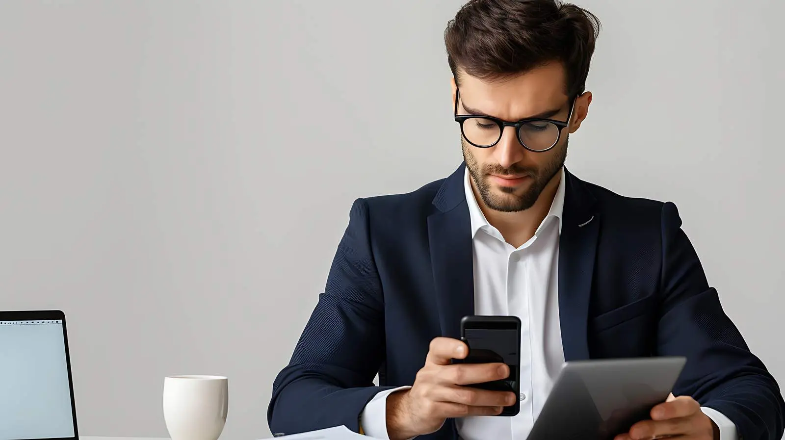 Businessman Working with Smartphone and Laptop – free operation image from Dotvec