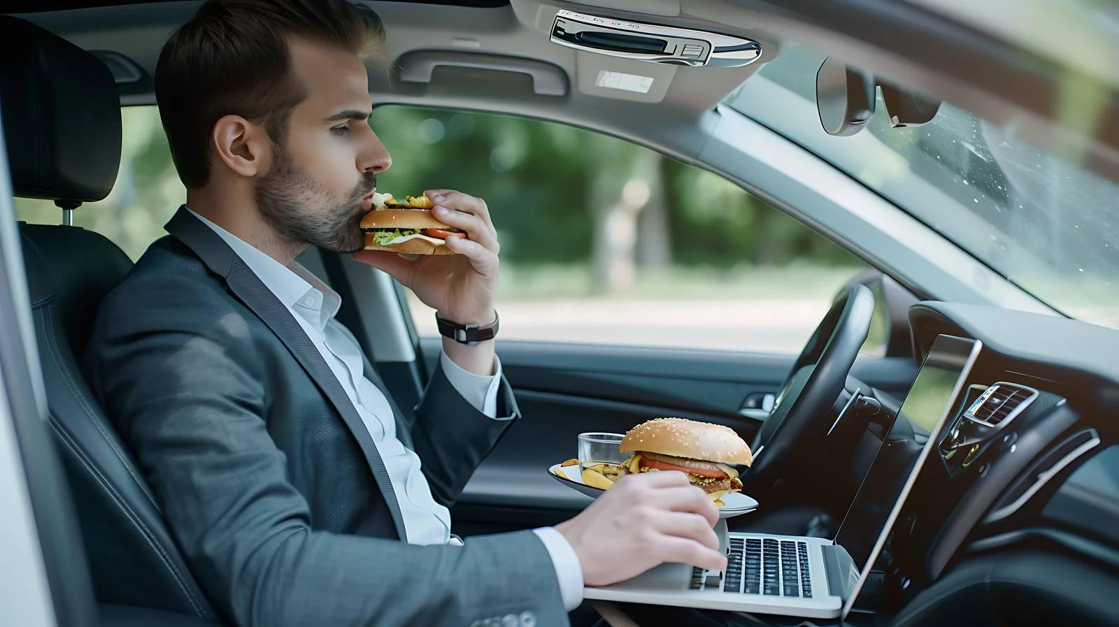 Productive Businessman with Laptop and Sandwich — free download from Dotvec