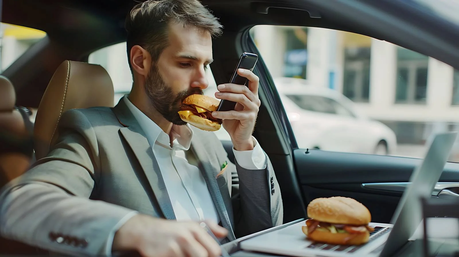 Multitasking Businessman working with Laptop and Eating — free download from Dotvec